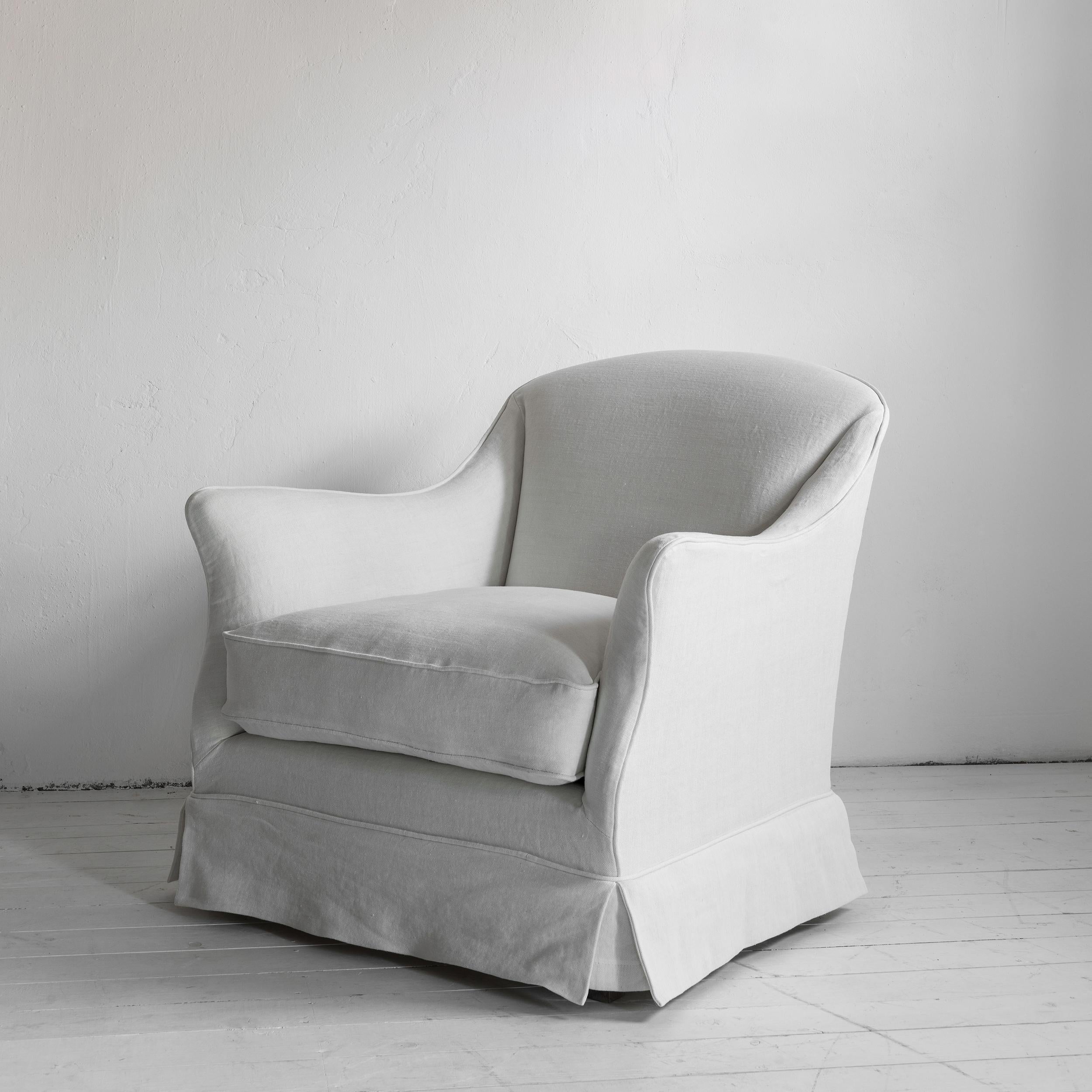 Contemporary The Salon, Custom Made Belgian Linen Armchair For Sale