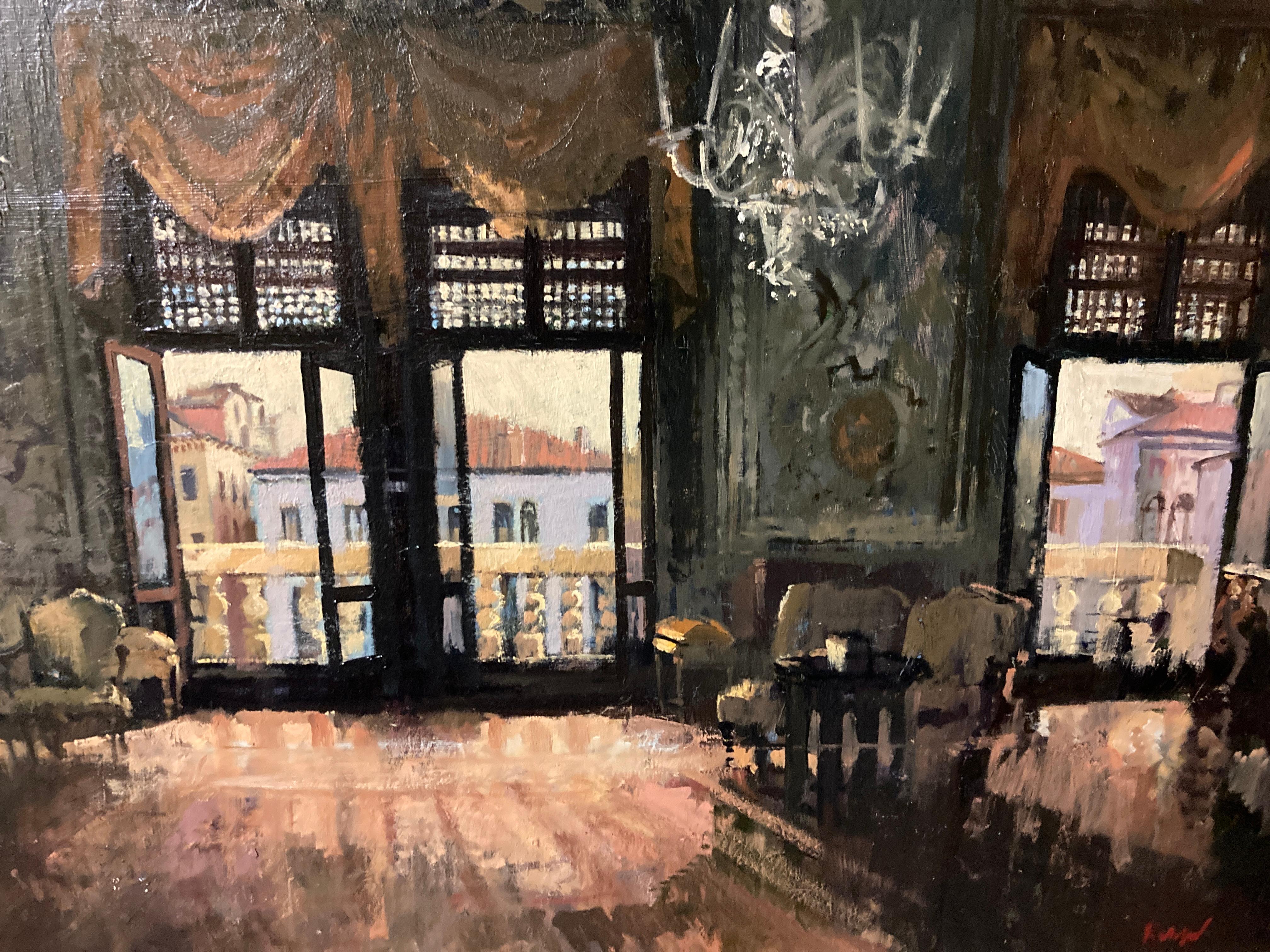 Paint THE SALONE GRANDE, PALAZZO BARBARO, AFTERNOON by Peter Kuhfeld (b 1952) For Sale