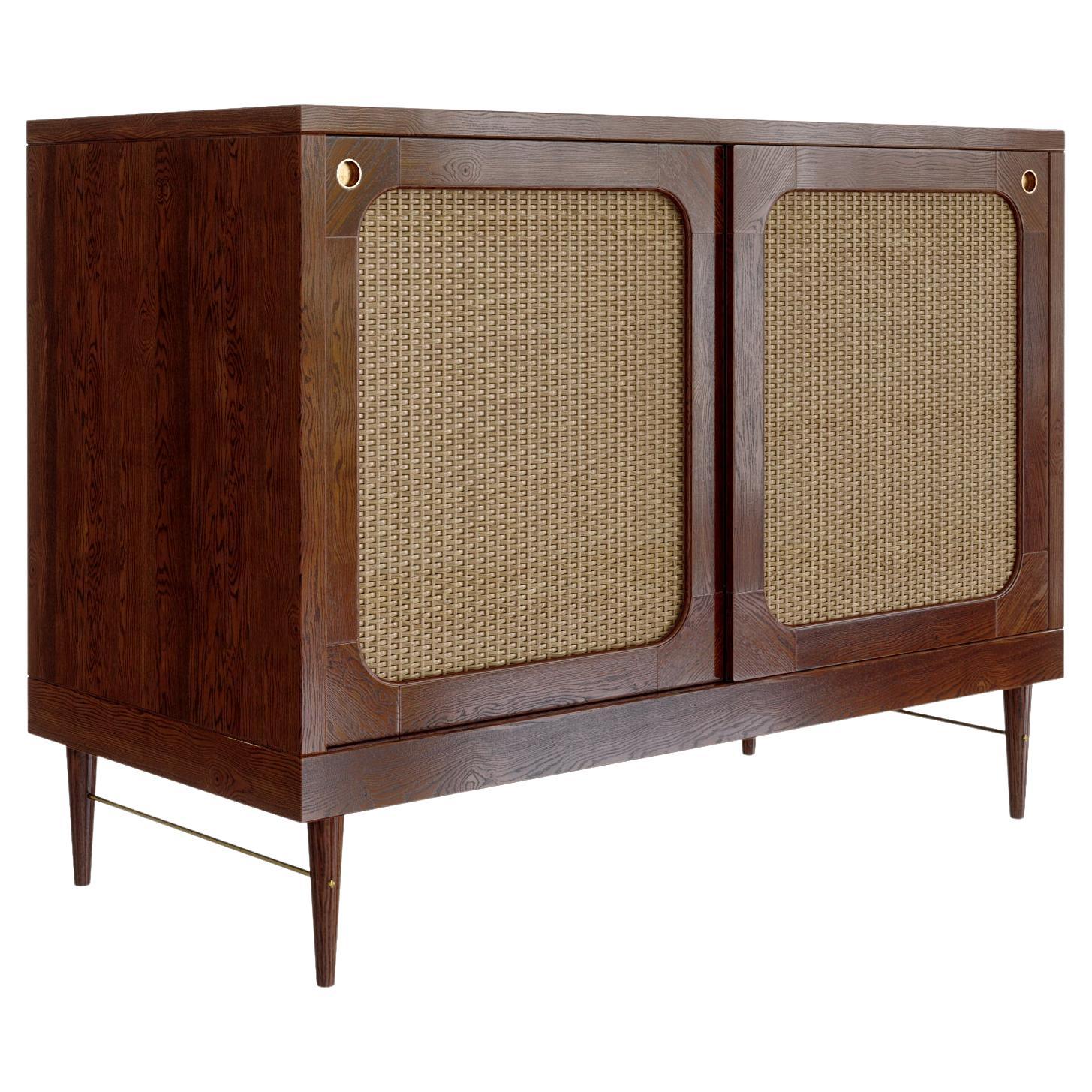 Sanders Sideboard by Lind + Almond in Cognac and Rattan (Small) For Sale