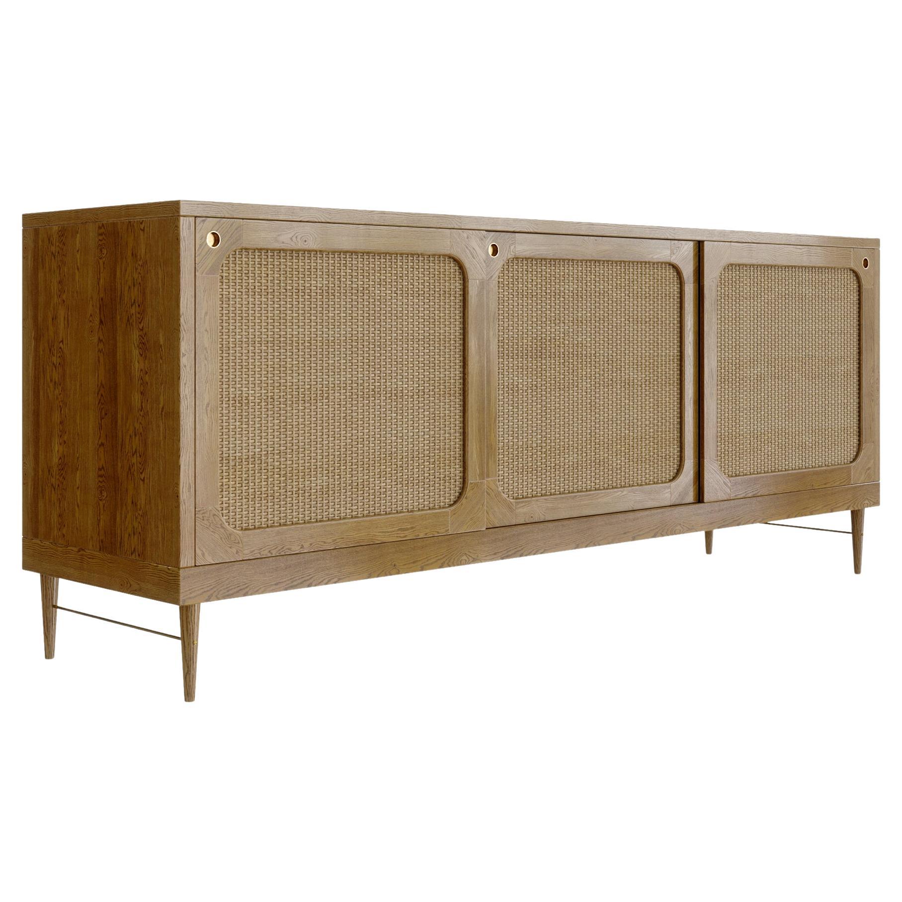 Sanders Sideboard by Lind + Almond in Natural Oak and Rattan (Small