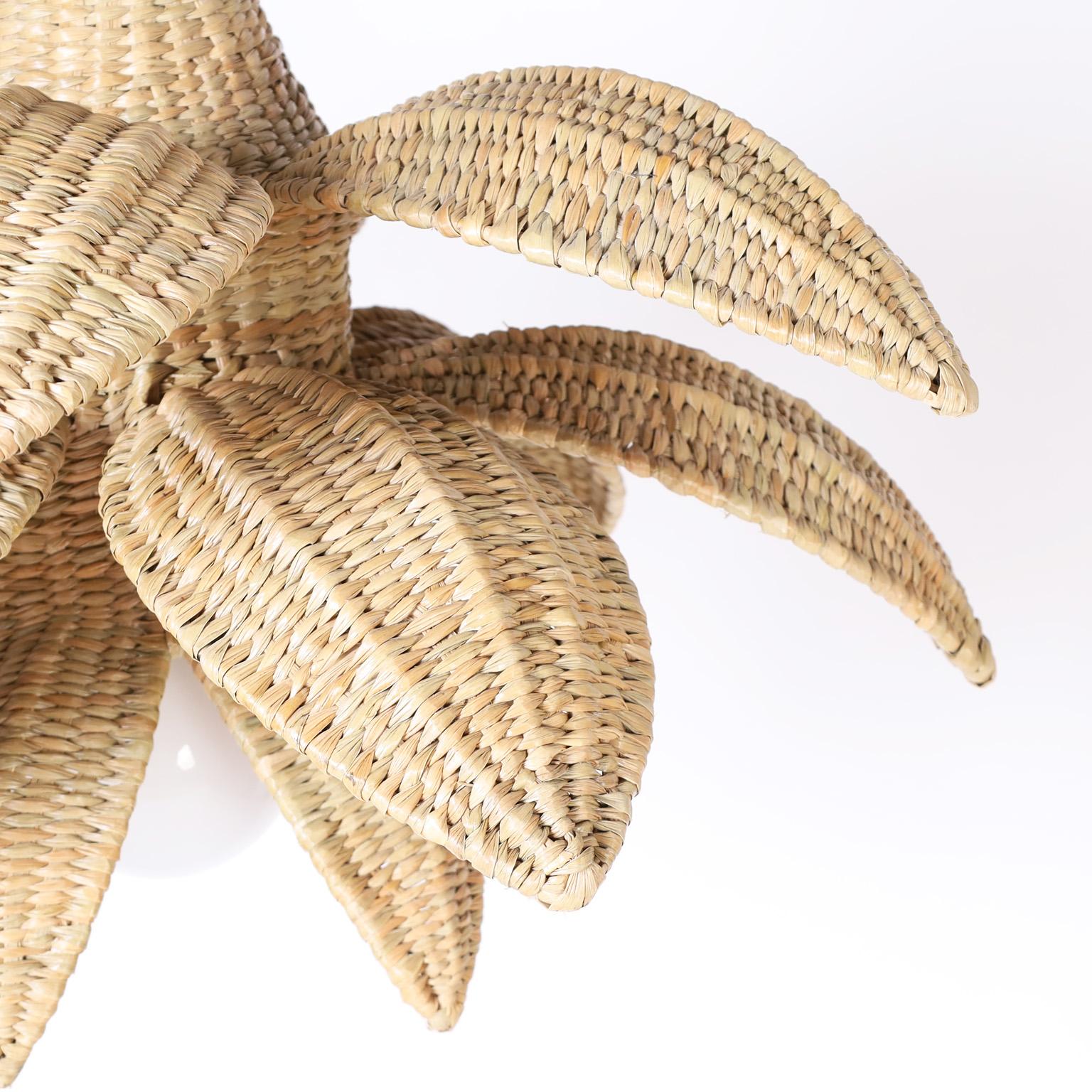 Mid-Century Modern Sanibel Wicker Palm Leaf or Lotus Pendant from the FS Flores Collection