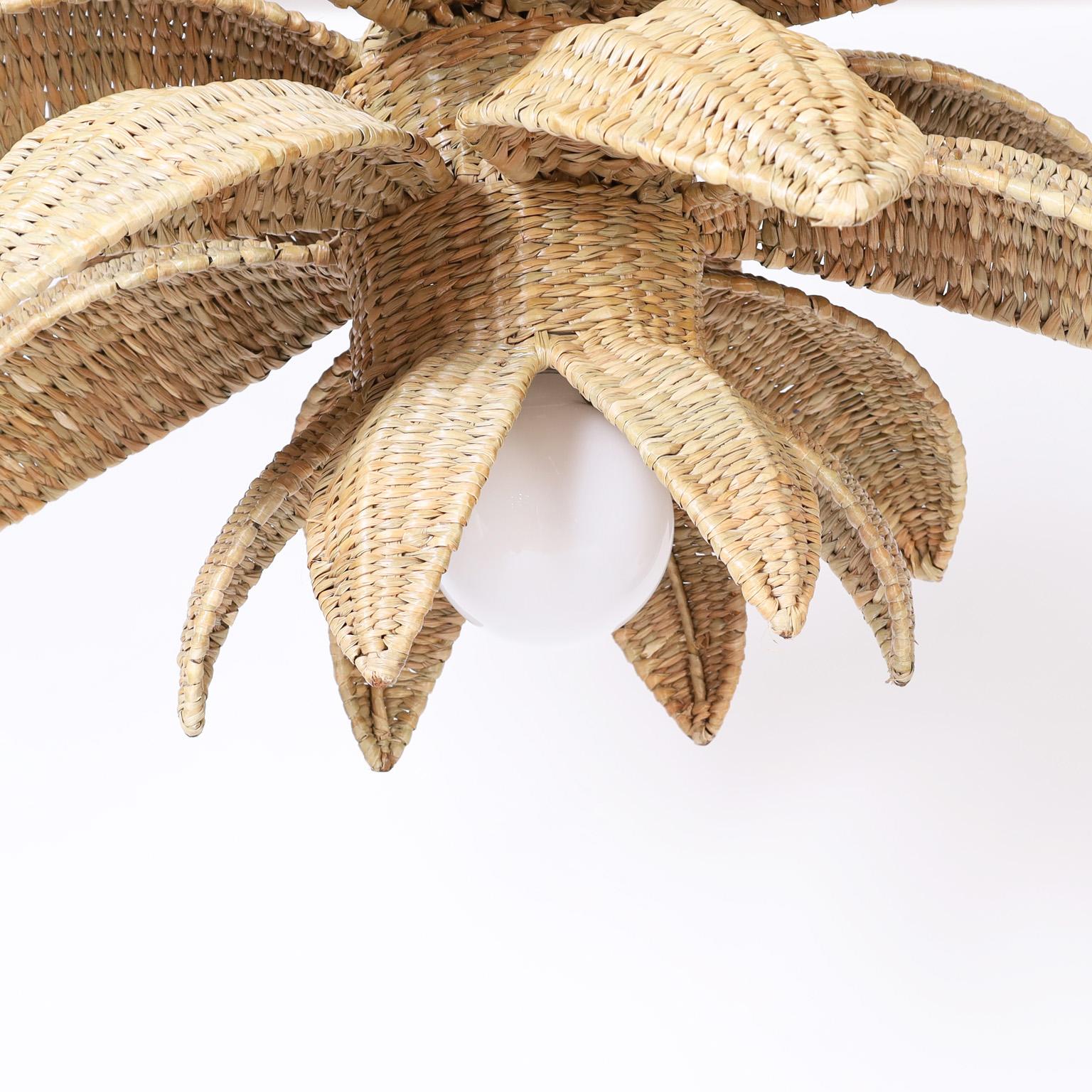 Hand-Woven Sanibel Wicker Palm Leaf or Lotus Pendant from the FS Flores Collection