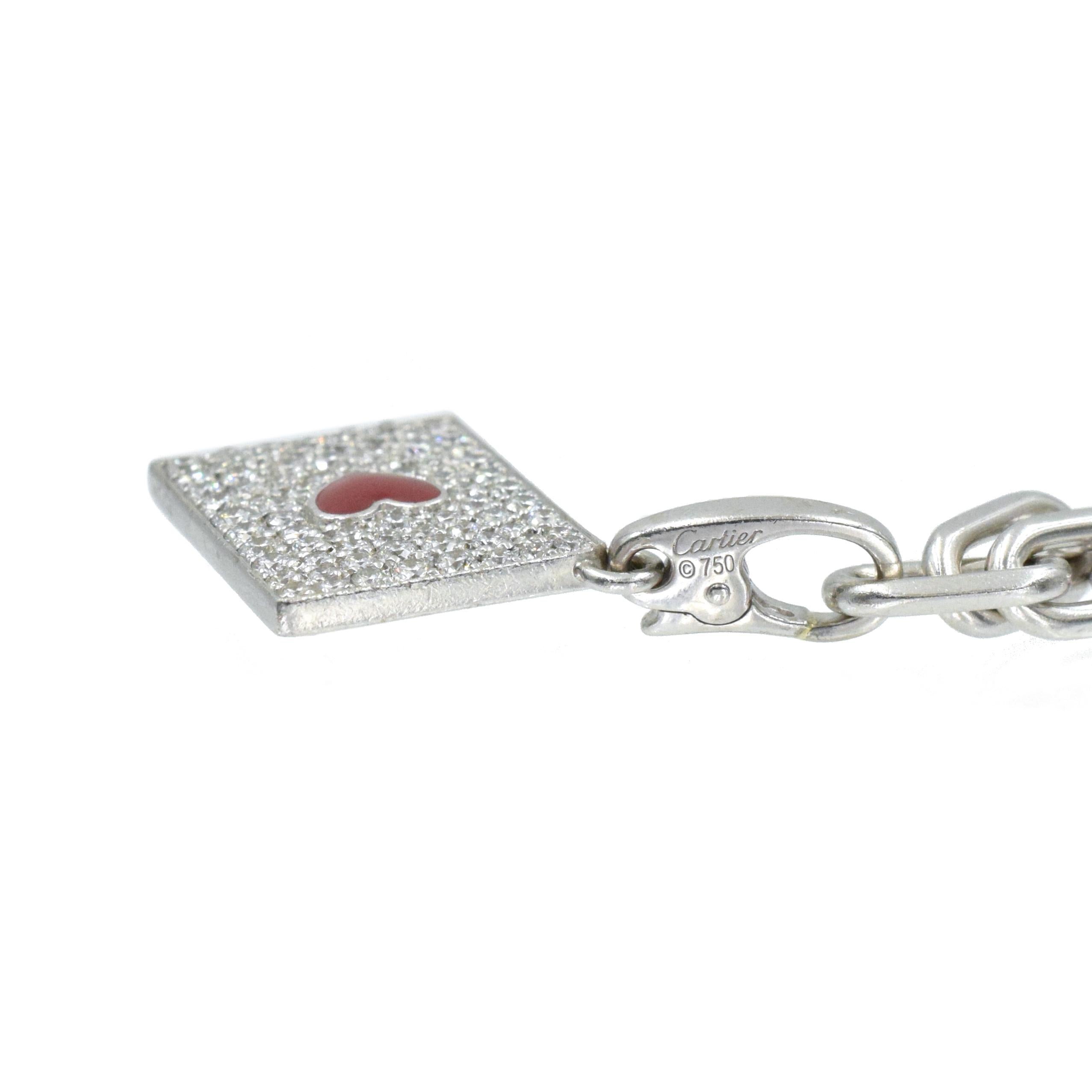 Santos de Cartier Link Bracelet with Two Diamond Charms For Sale 6