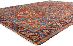 The Sapphire Citadel: Late 19th Century Persian Heriz Masterpiece of Regal Grace