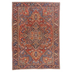 The Sapphire Citadel: Late 19th Century Persian Heriz Masterpiece of Regal Grace