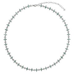 Vintage Sapphire Harlequin Choker Necklace, Mint Green & White moissanite 18kt, Lozenge 