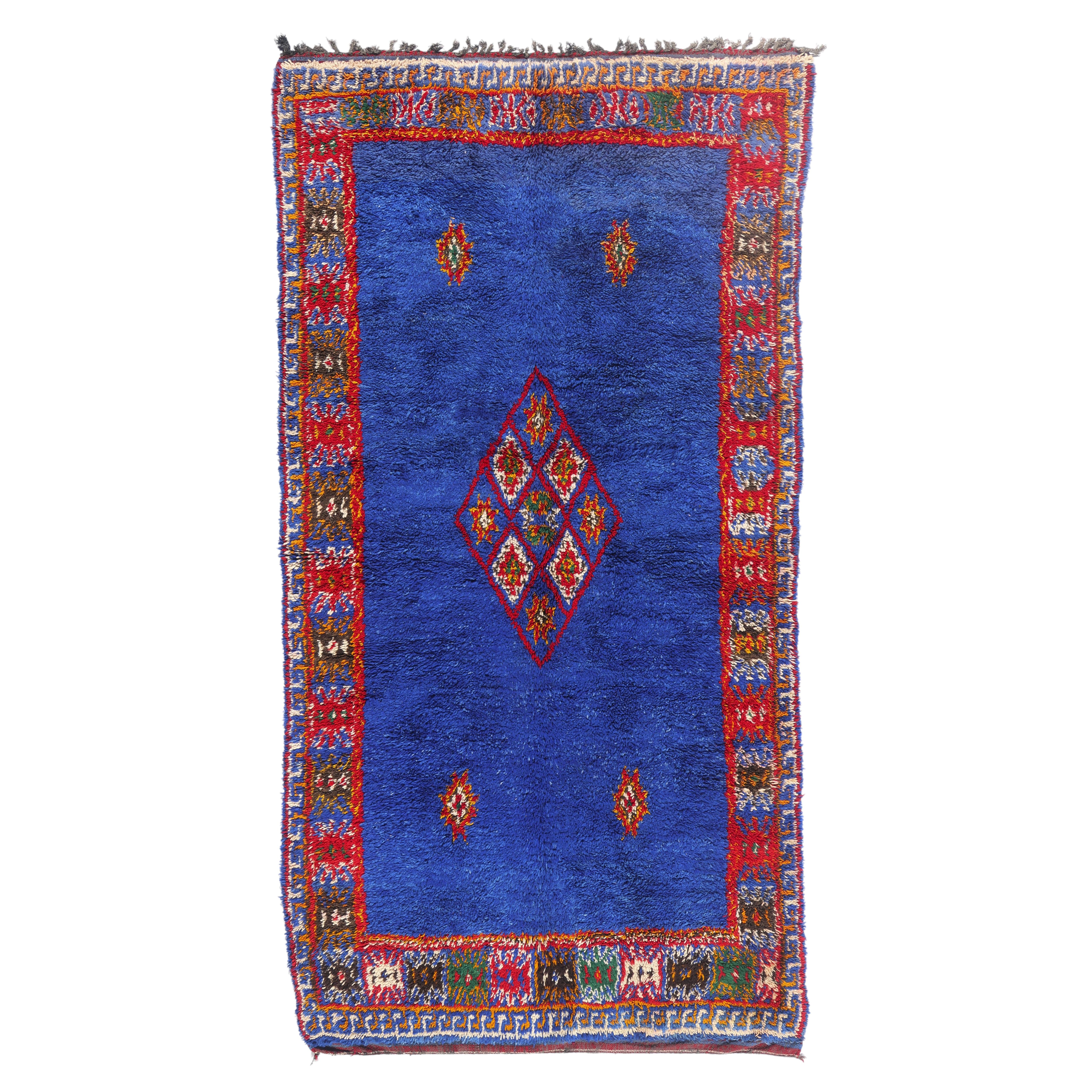 The Sapphire Heirloom: A Vintage Beni M'Guild Moroccan Masterpiece of Continuity For Sale