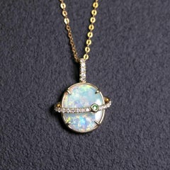 The Saturn - Australian Opal & Diamond Tsavorite 14K Yellow Gold Necklace