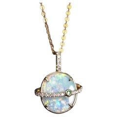 The Saturn - Australian Opal & Diamond Tsavorite 14K Yellow Gold Necklace