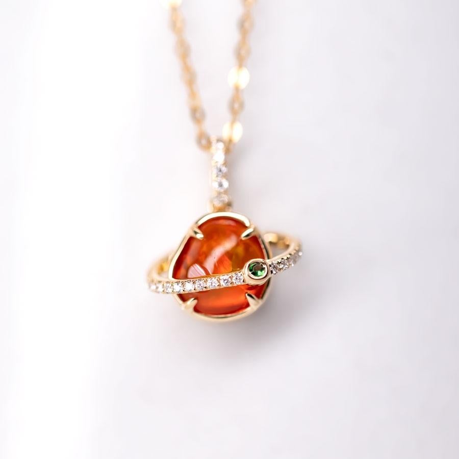The Saturn - Mexican Fire Opal & Diamond Tsavorite 18K Yellow Gold Necklace.


Free Domestic USPS First Class Shipping! Free Gift Bag or Box with every order!

Opal—the queen of gemstones, is one of the most beautiful gemstones in the world. Every