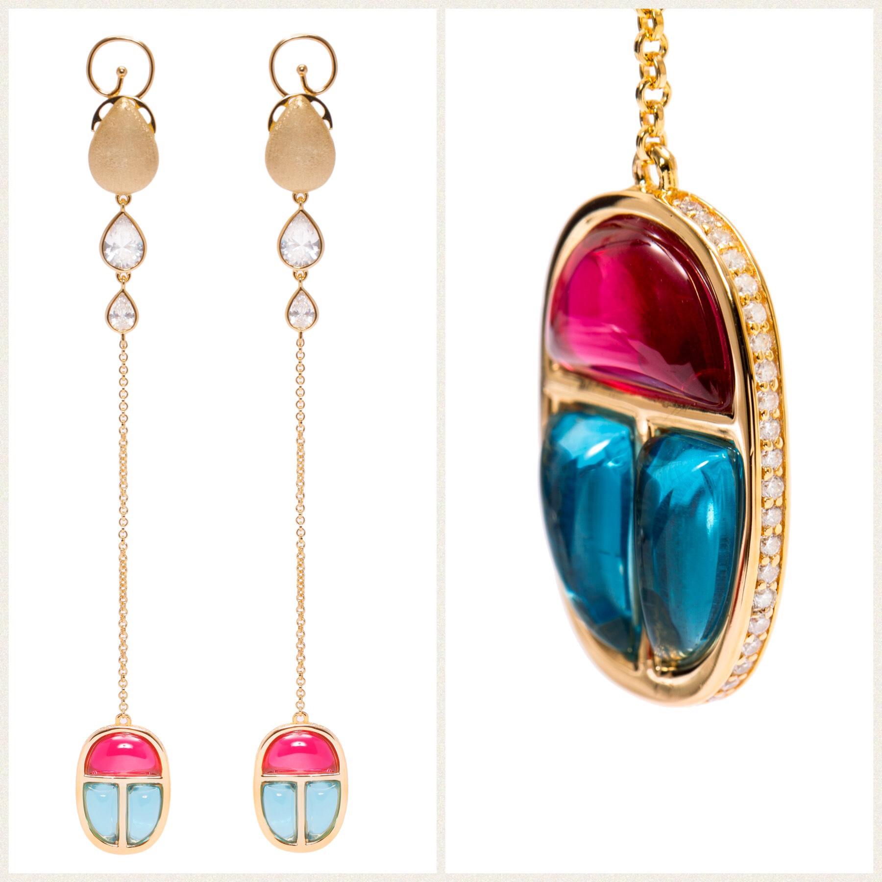 Art Deco AMMANII Scarab Amulet Drop Vermeil Gold Earrings