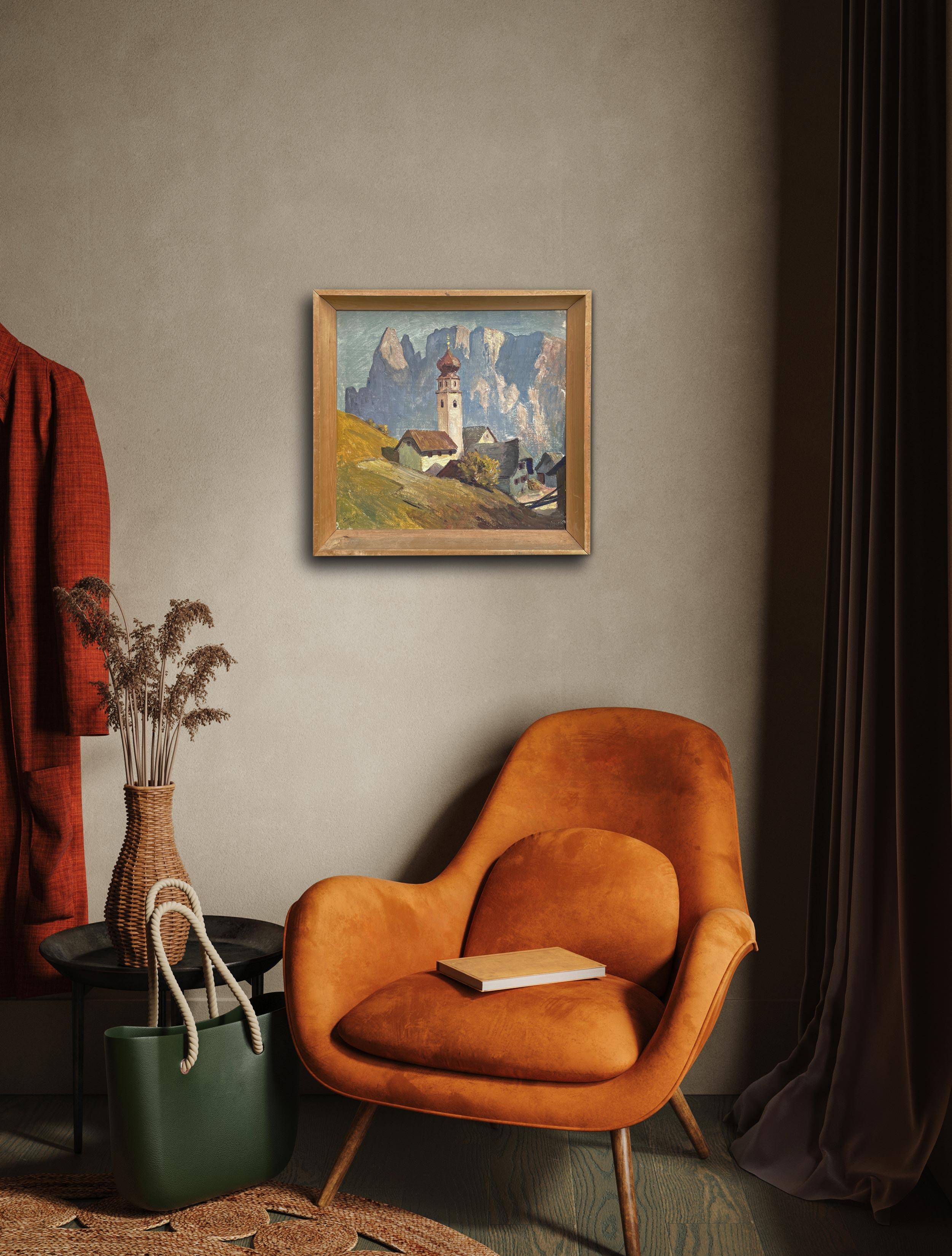 The „Sciliar“ – Northern Italy Dolomiten, Öl auf Leinwand, Gemälde (Art déco) im Angebot