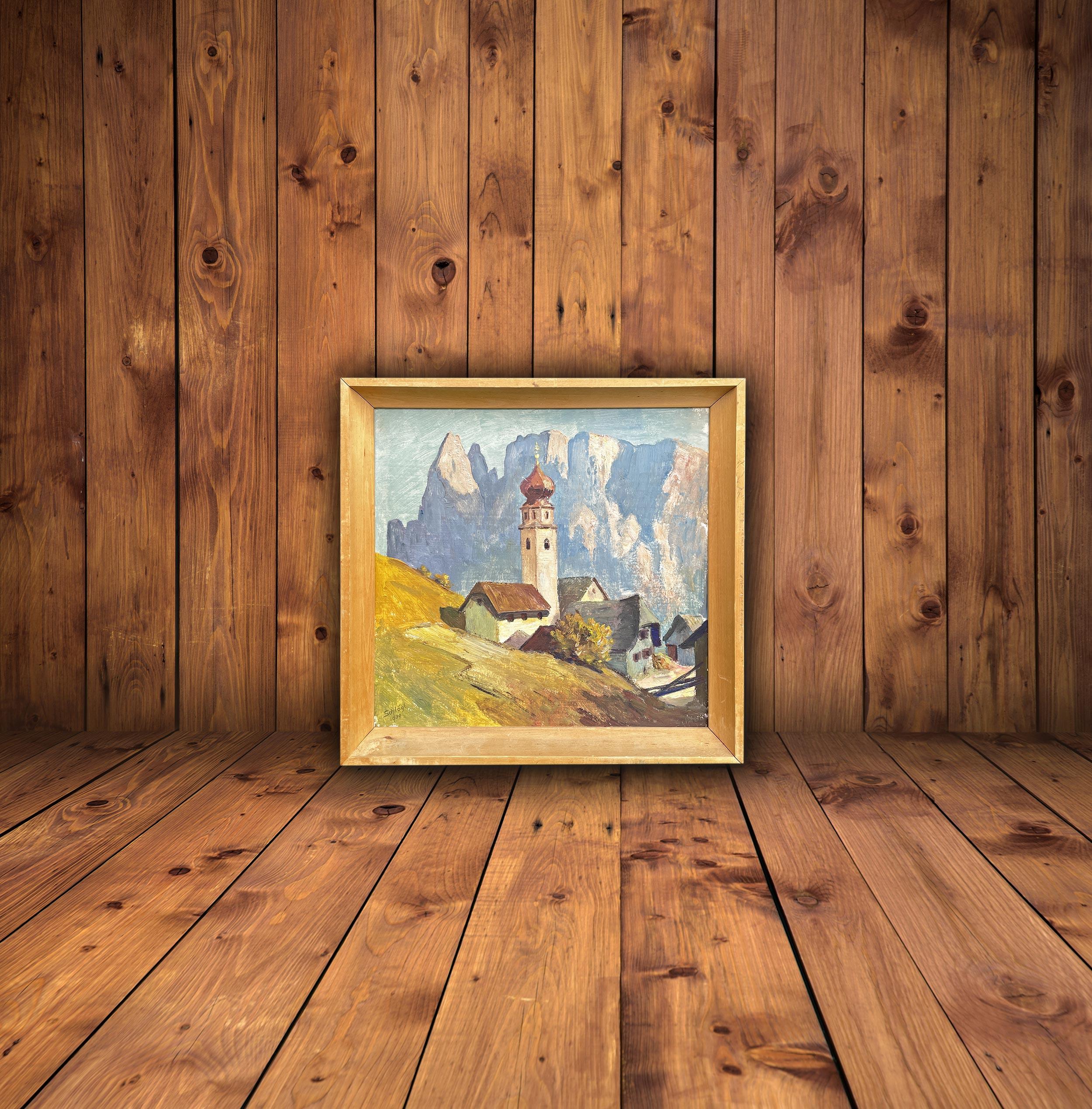 The „Sciliar“ – Northern Italy Dolomiten, Öl auf Leinwand, Gemälde (Geölt) im Angebot