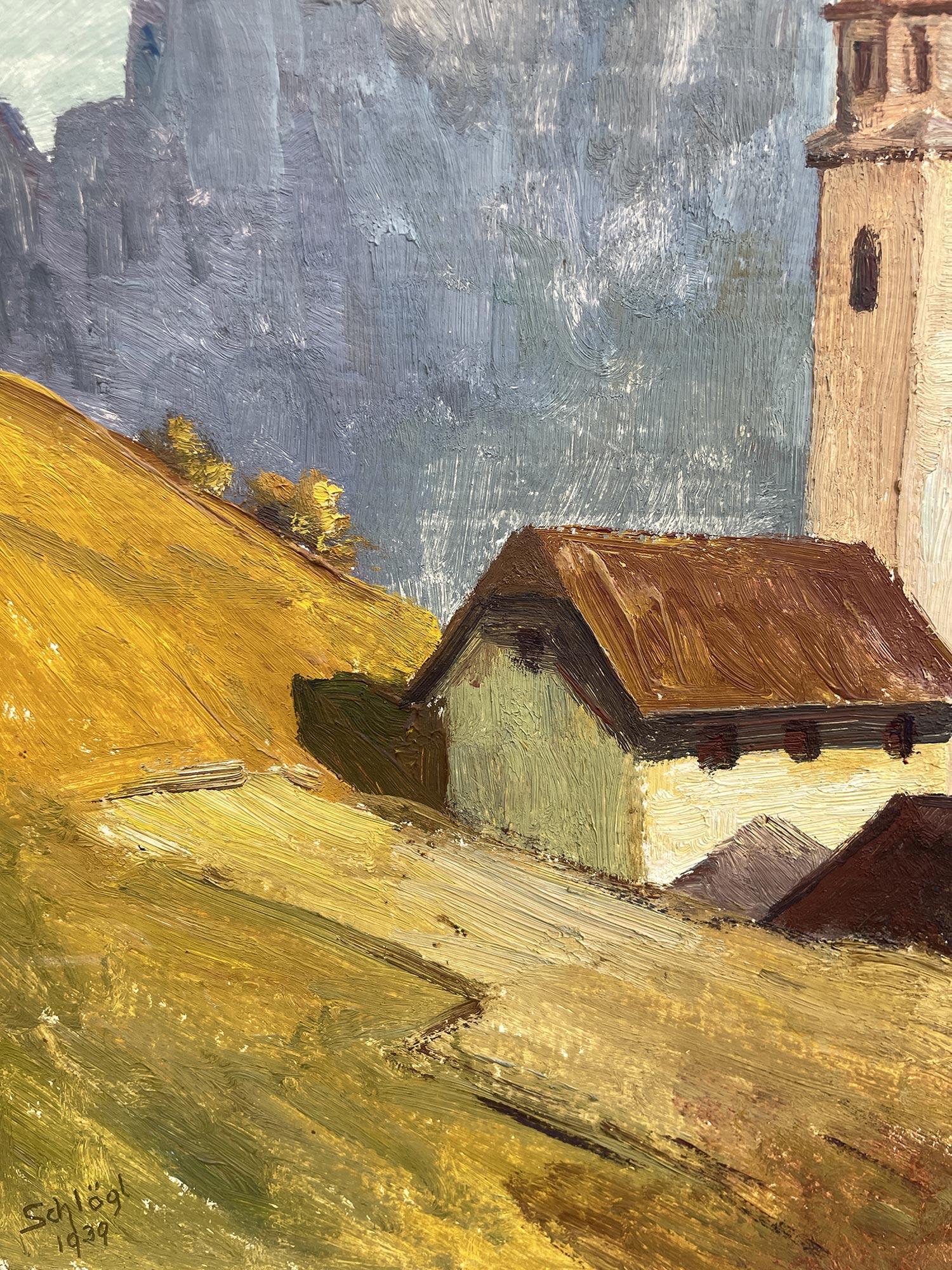 The „Sciliar“ – Northern Italy Dolomiten, Öl auf Leinwand, Gemälde (Holz) im Angebot