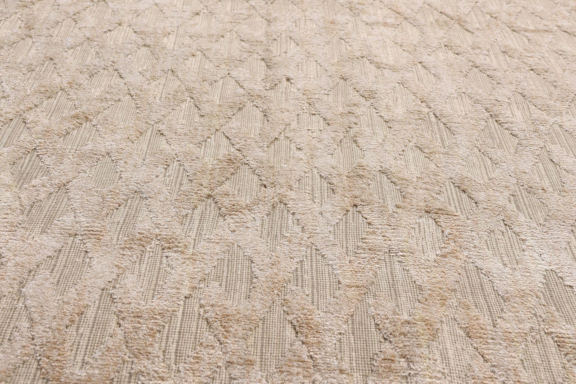 Hand-Woven The Sculpted Serenity: A Vintage Indian High-Low Rug of Organic Modern Elegance For Sale
