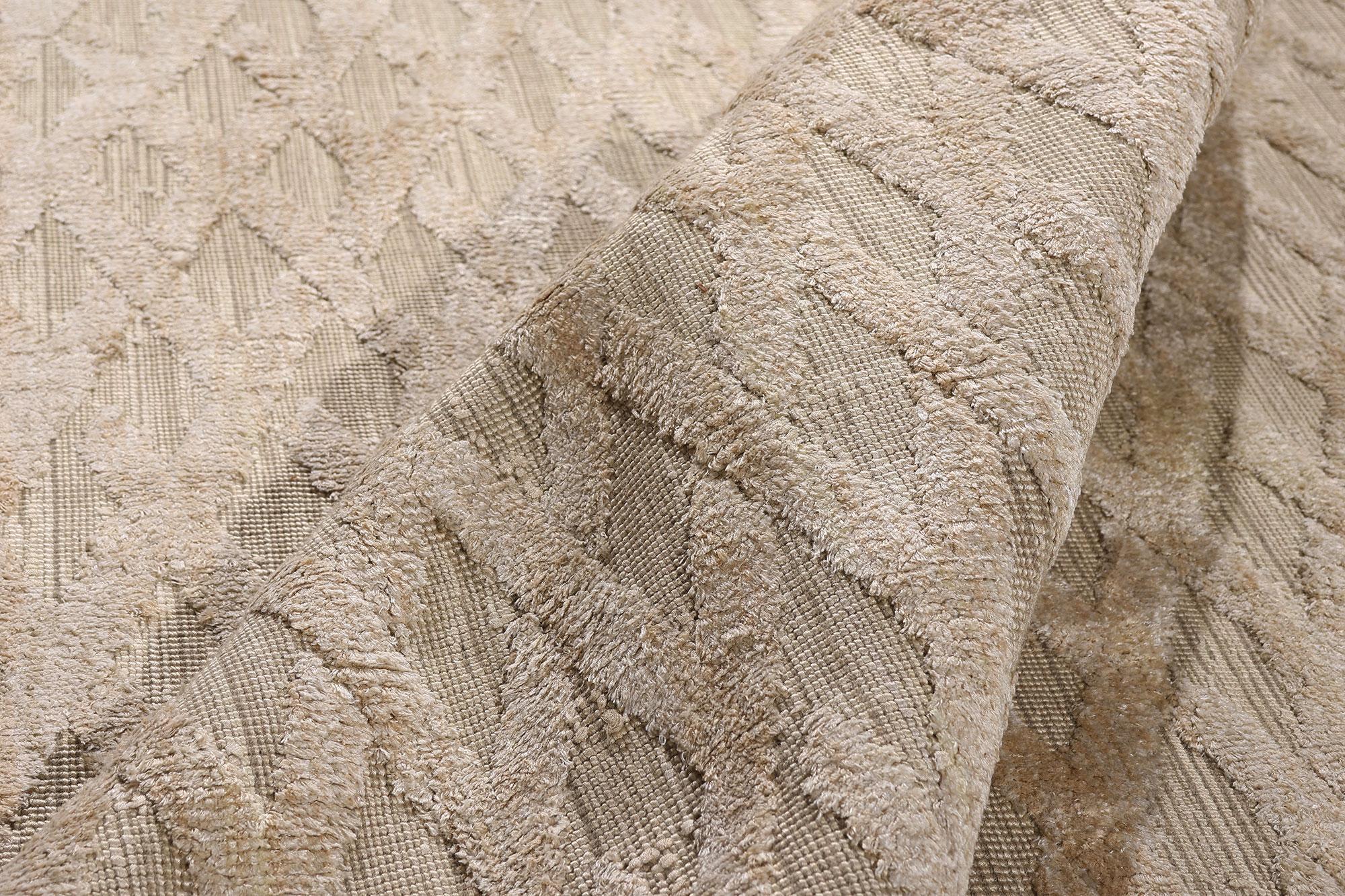 The Sculpted Serenity: A Vintage Indian High-Low Rug of Organic Modern Elegance In Good Condition For Sale In Dallas, TX