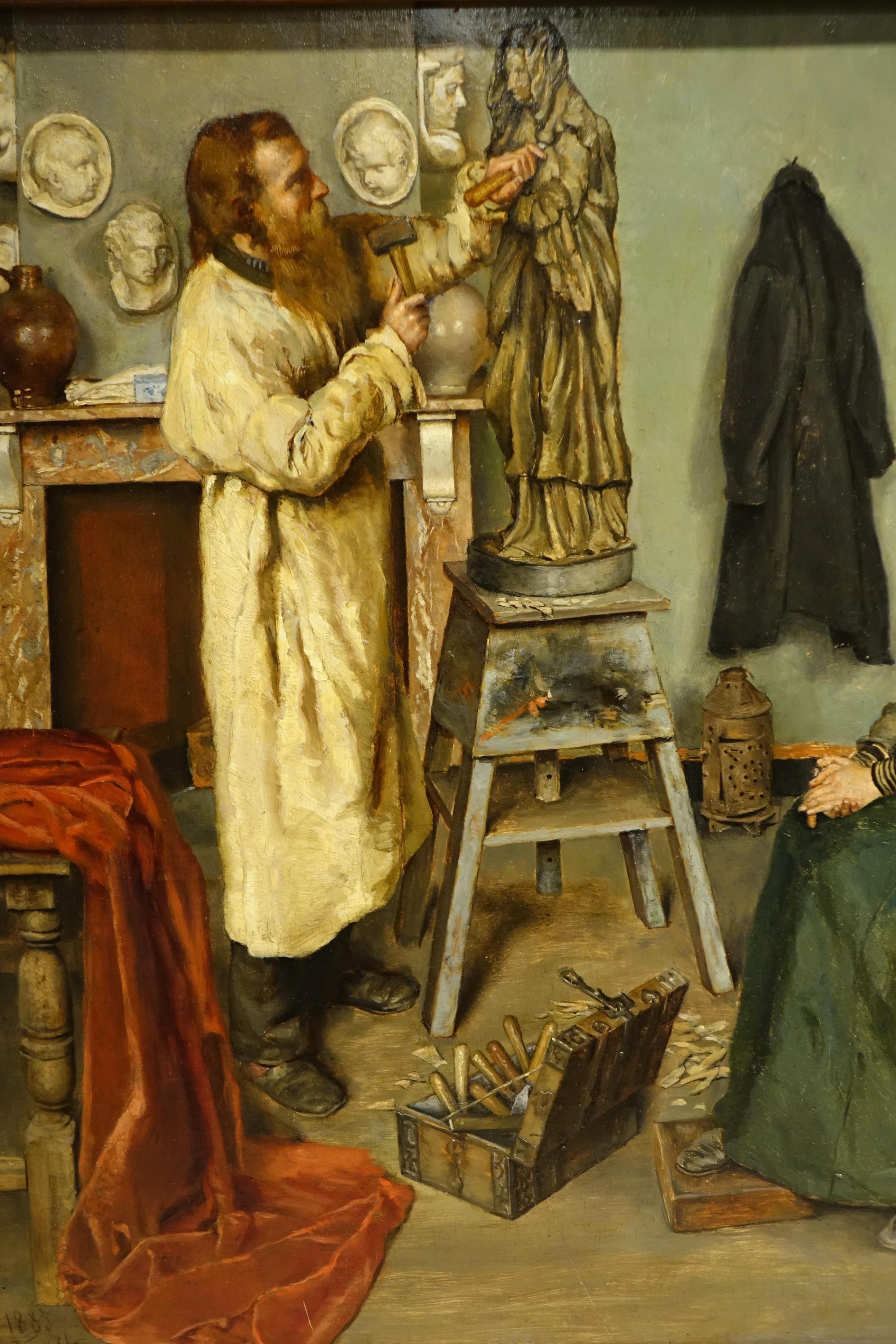 Das Atelier des Bildhauers - Leo van AKEN, 1883 (Arts and Crafts) im Angebot