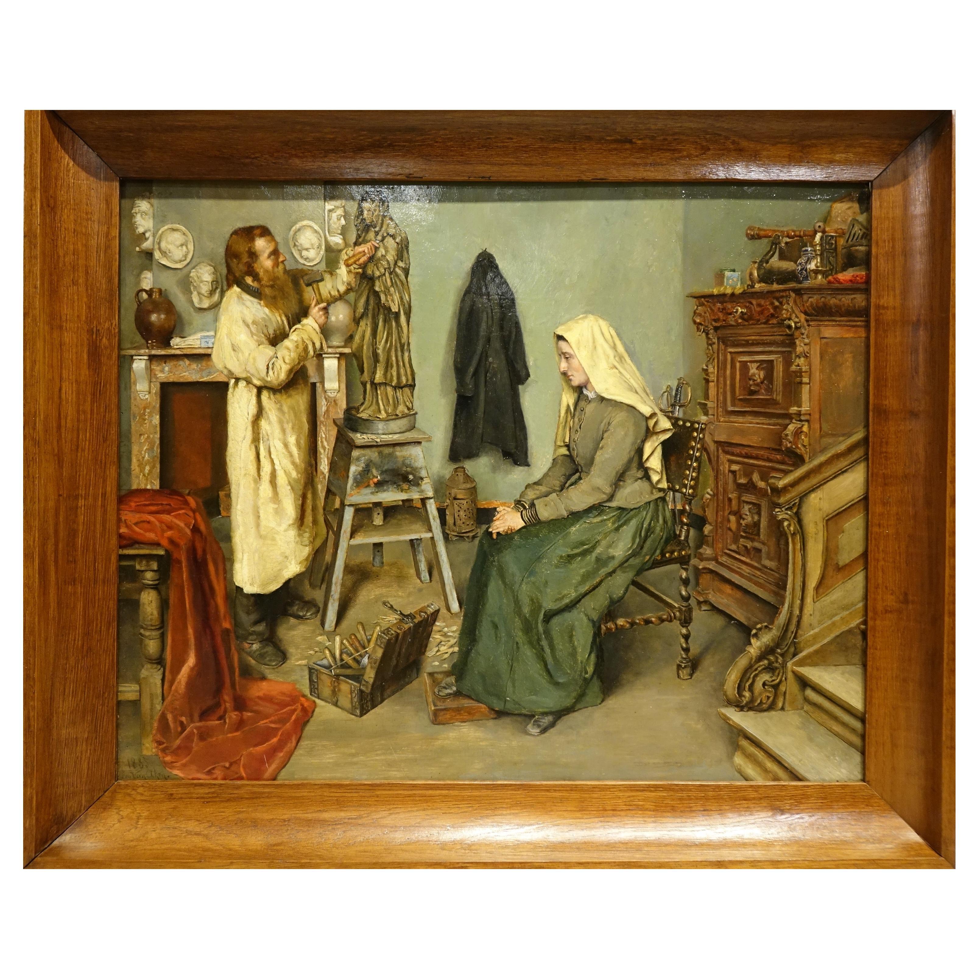 Das Atelier des Bildhauers - Leo van AKEN, 1883 im Angebot