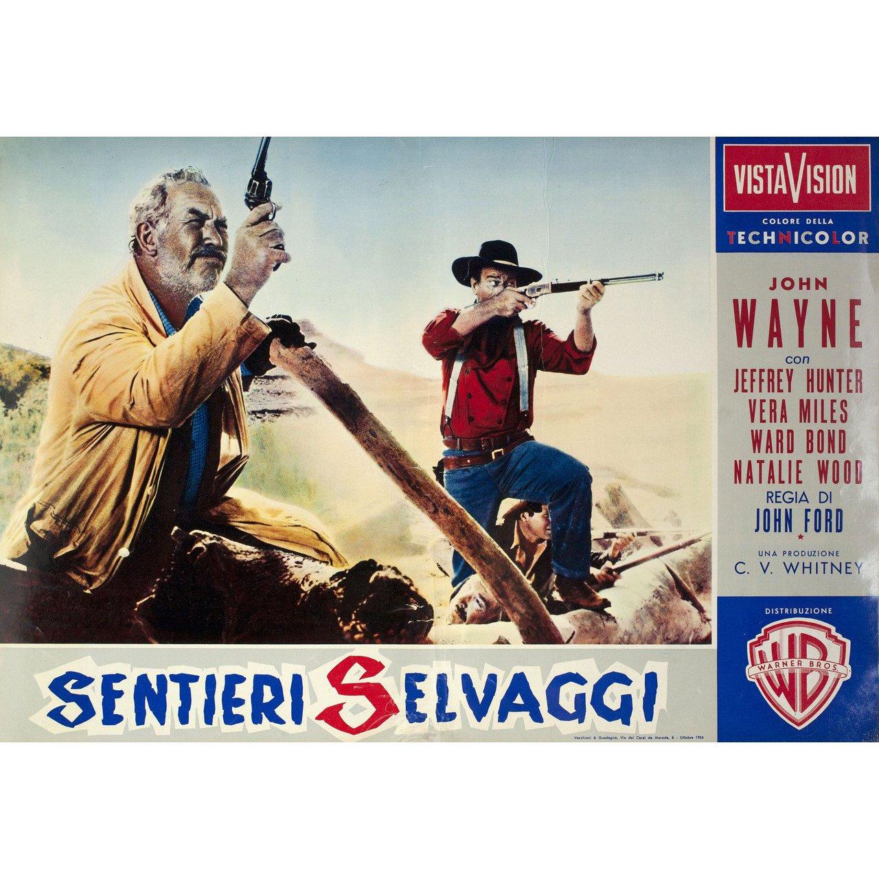 Original 1958 re-release Italian fotobusta poster for the film “The Searchers” directed by John Ford with John Wayne / Jeffrey Hunter / Vera Miles / Ward Bond. Very good-fine condition, folded. Many original posters were issued folded or were