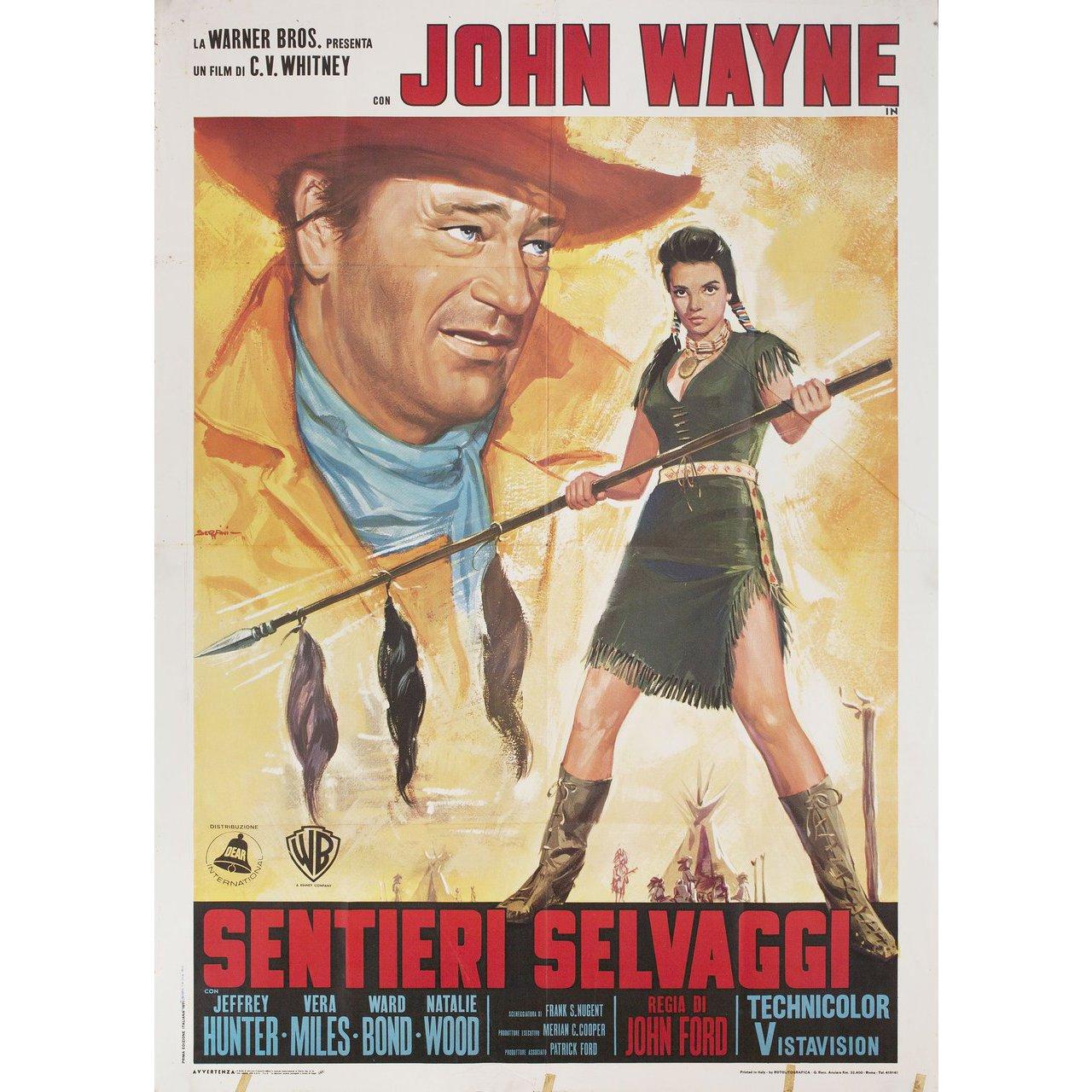 Original 1971 re-release Italian due fogli poster by Serfini for the 1956 film The Searchers directed by John Ford with John Wayne / Jeffrey Hunter / Vera Miles / Ward Bond. Very Good condition, folded with tape on the corners & some wrinkling. Many