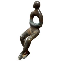 Seated Bronze Sculpture Abstract Figurine Sitting Relaxed Legs Crossed, 1970s