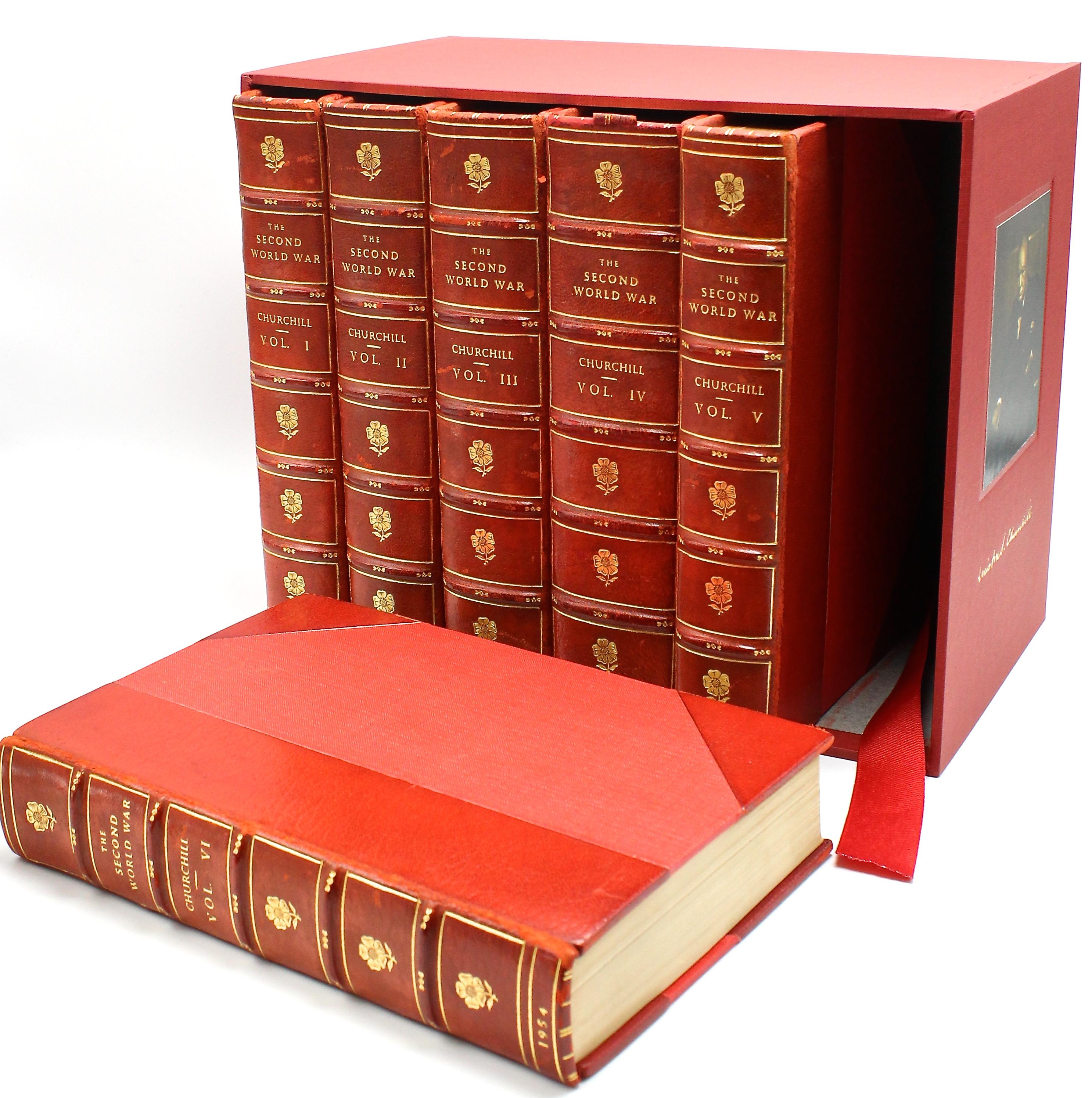 Churchill, Winston S. The Second World War. London: Cassell & Company Ltd., 1948-1954. First English edition signed by Churchill in Volume IV. Period binding and presented in a custom archival slipcase.

This six volume set of The Second World War