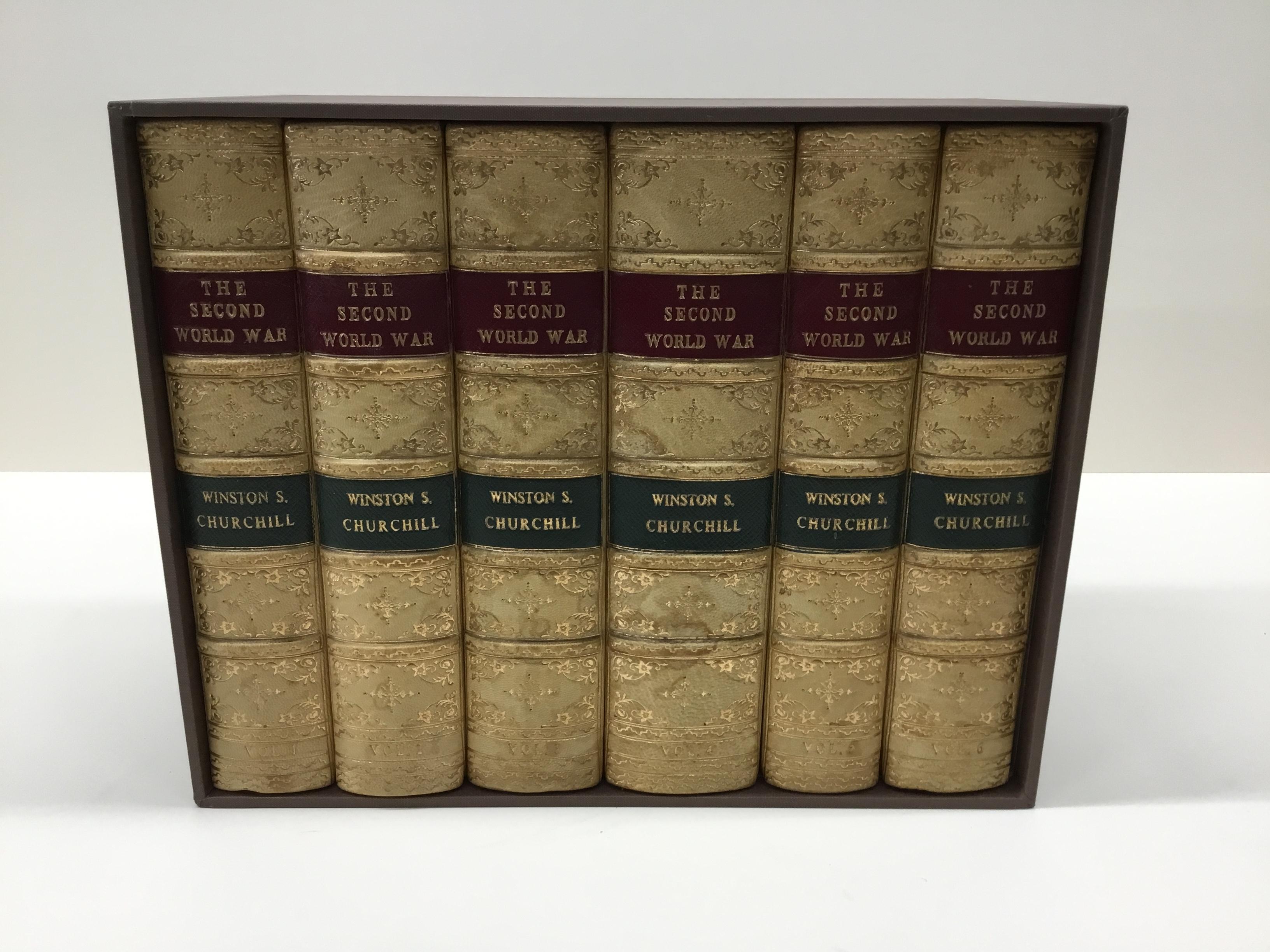 This is Winston S. Churchill’s complete six-volume Classic history of the Second World War. The set is signed by Winston Churchill himself, with a signature on the fifth volume. The set includes: “The Gathering Storm,” “Their Finest Hour,” “The