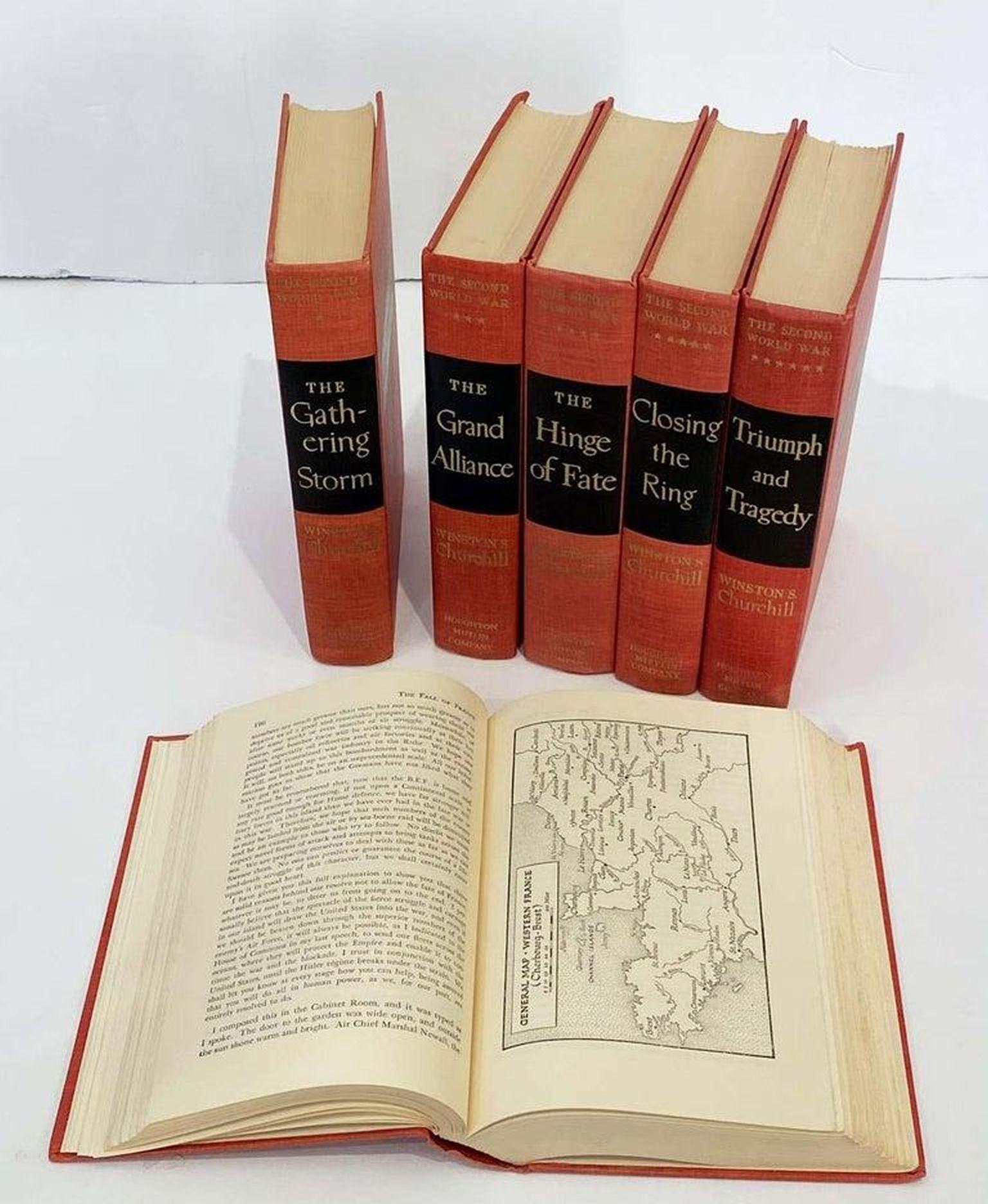 The Second World War by Winston Churchill from Houghton-Mifflin Company, Boston.

A vintage edition of Winston Churchill's six-volume memoir, The Second World War, for which he was awarded the Nobel Prize in Literature in 1953, for his mastery of