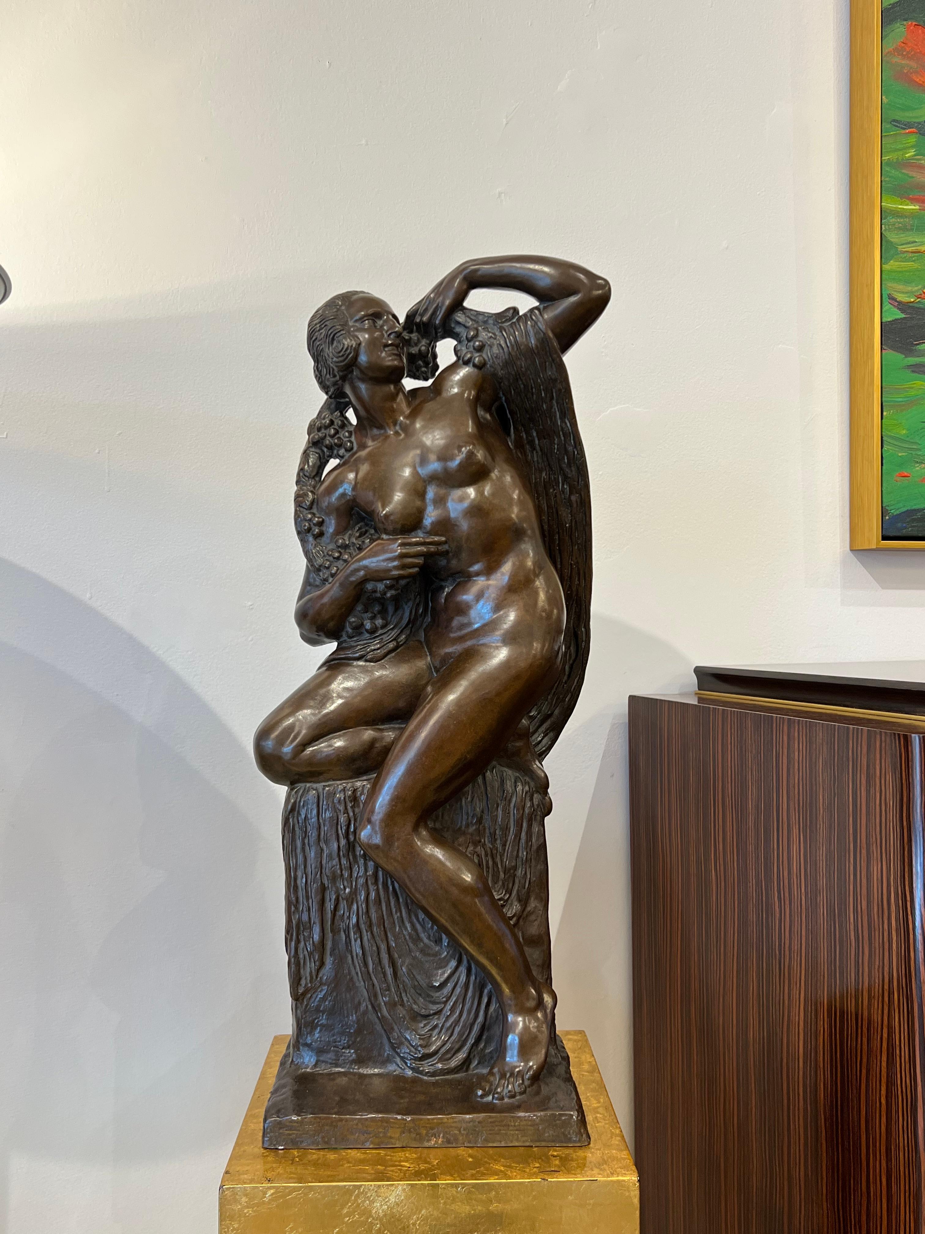 An Art Deco Bronze sculpture by Joe Emmanuel Descomps-Cormier, depicting a female nude entitled The Seduction of Danaë in the lost wax technique with a dark brown patina. numbered 6/6
Made in France
Circa: 1924
Signature: Descomps-Cormier-Paris.