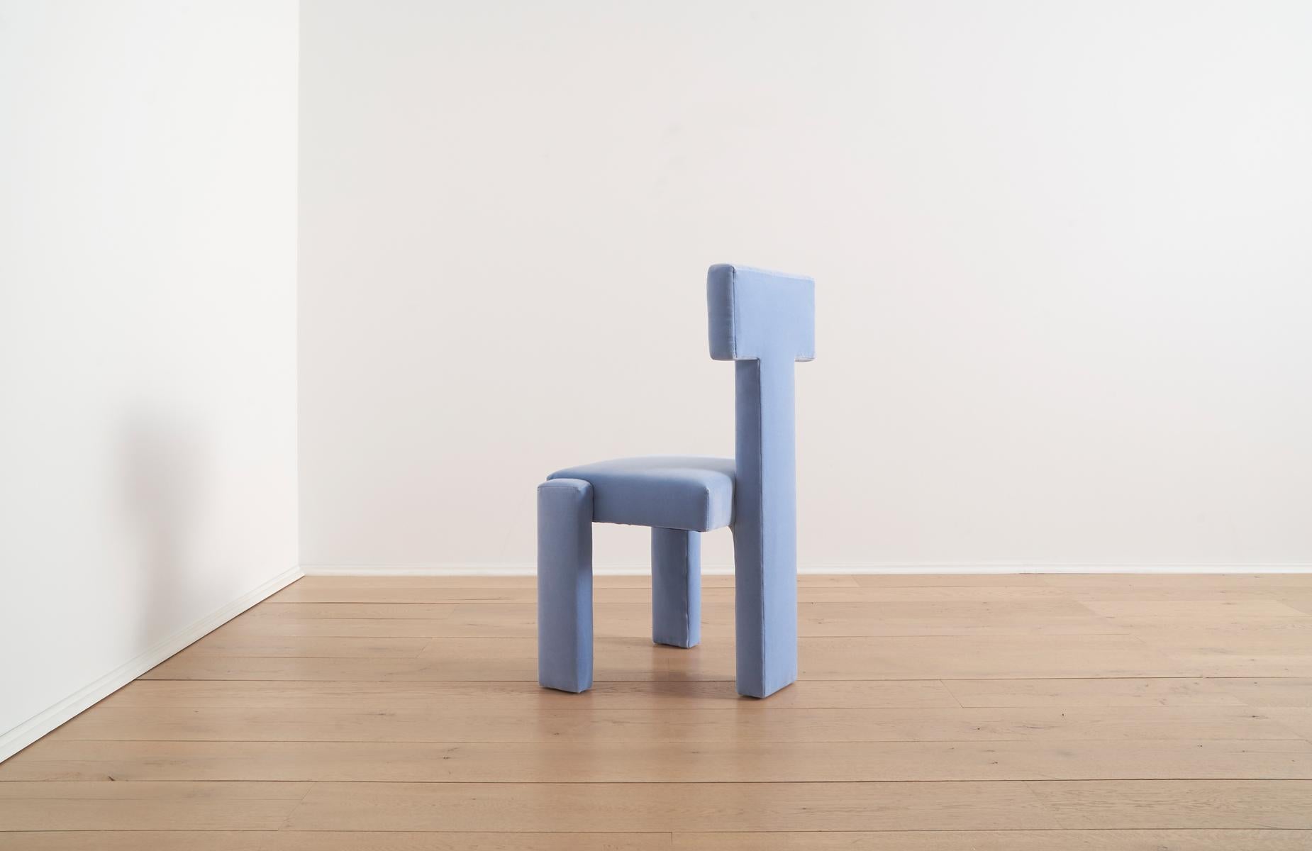 American Segment Highback Dining Chair in Blue Hydrangea Velvet For Sale