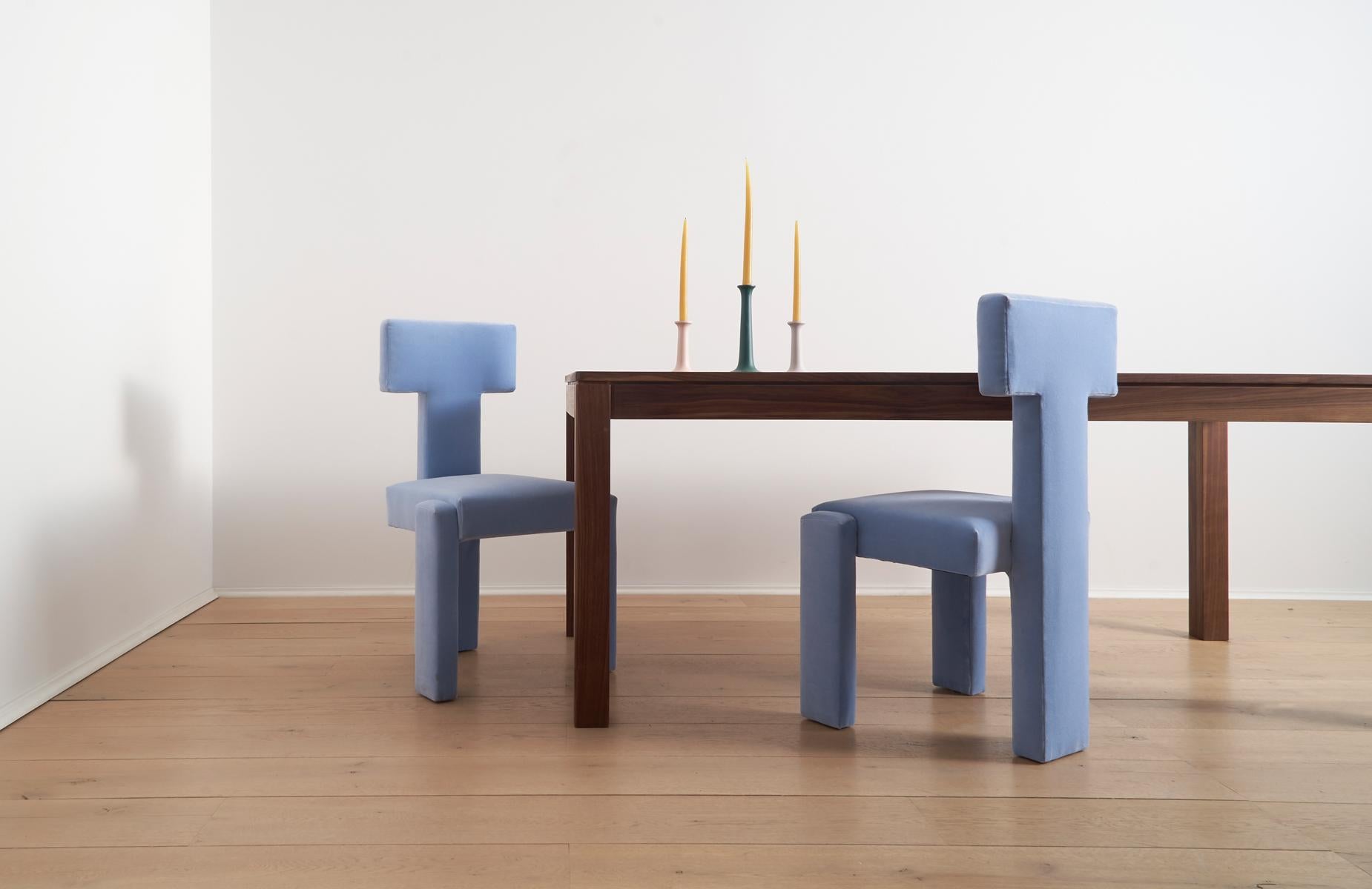 Contemporary Segment Highback Dining Chair in Blue Hydrangea Velvet For Sale