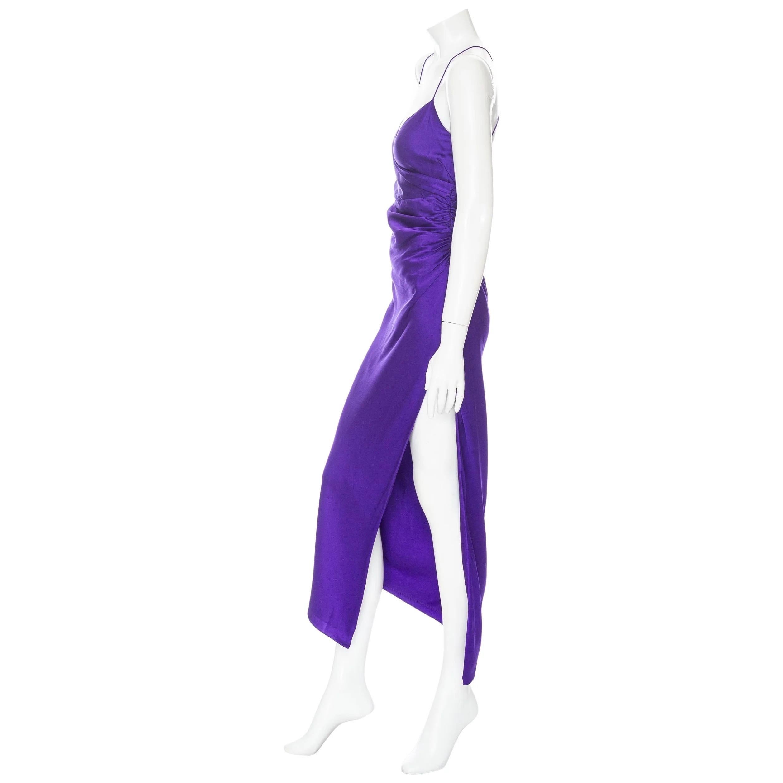 The Sei Violet Silk Draped Slit Midi Dress In Excellent Condition In Woodland Hills, CA