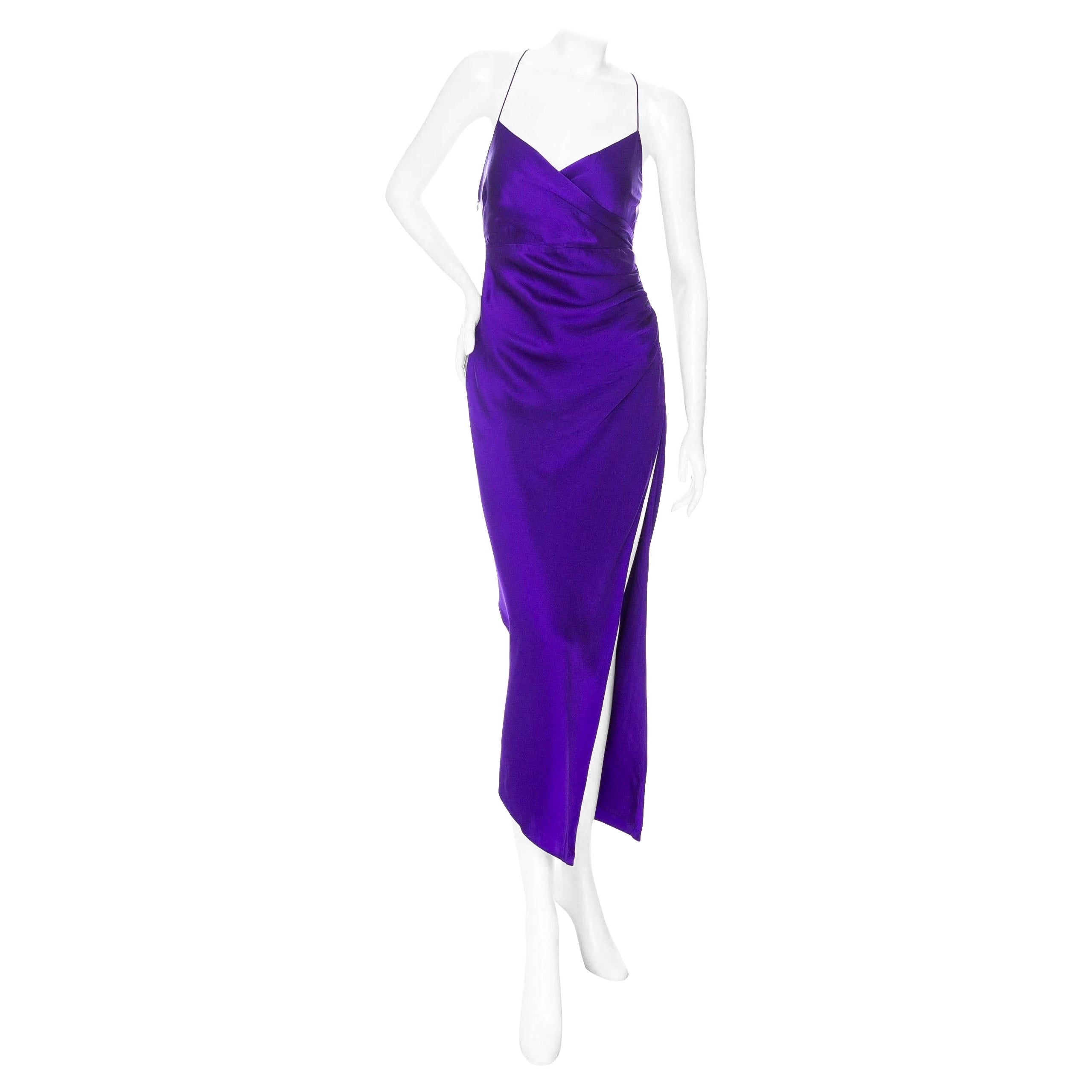 The Sei Violet Silk Draped Slit Midi Dress