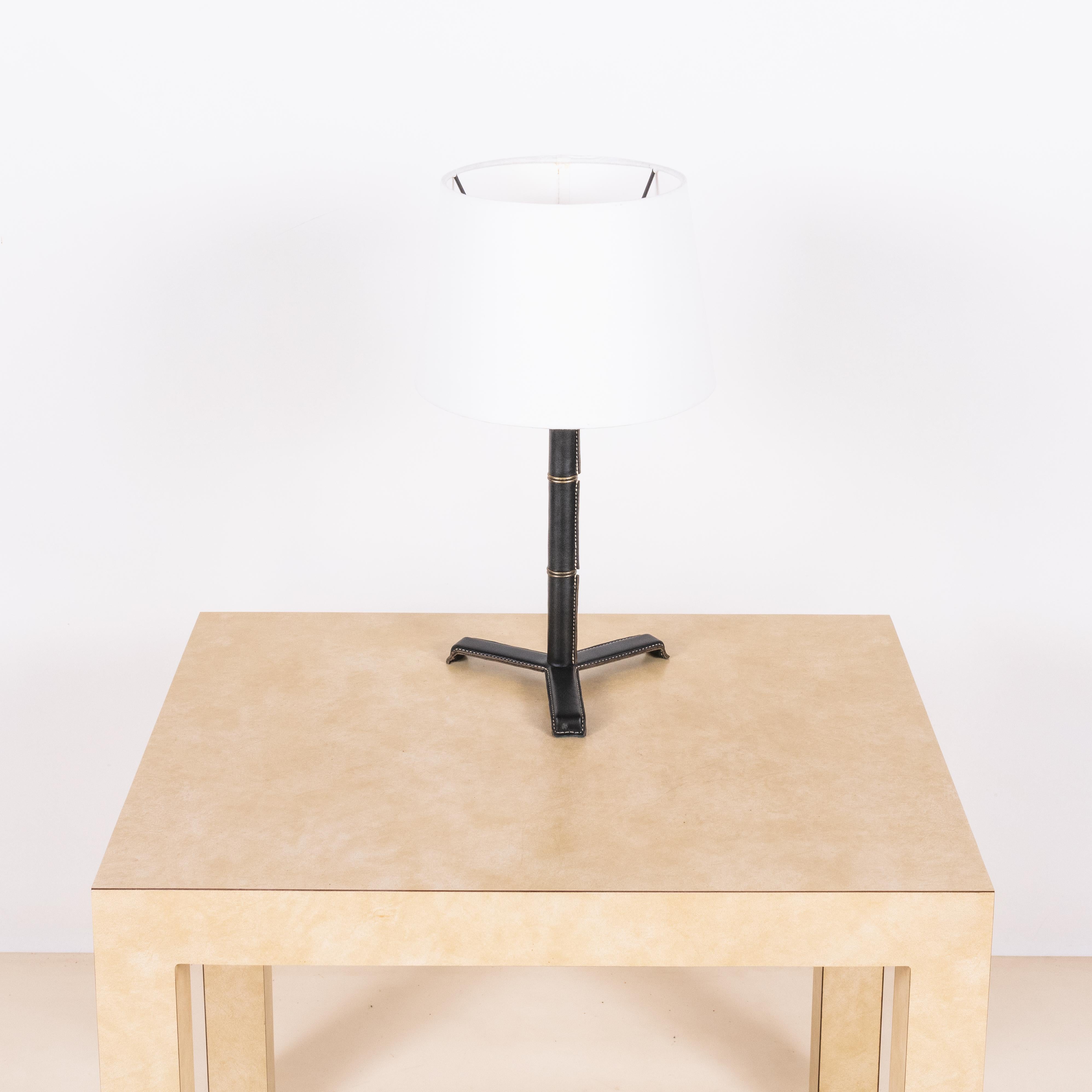 Modern The 'Sellier' Stitched Black Leather Lamp by Design Frères For Sale