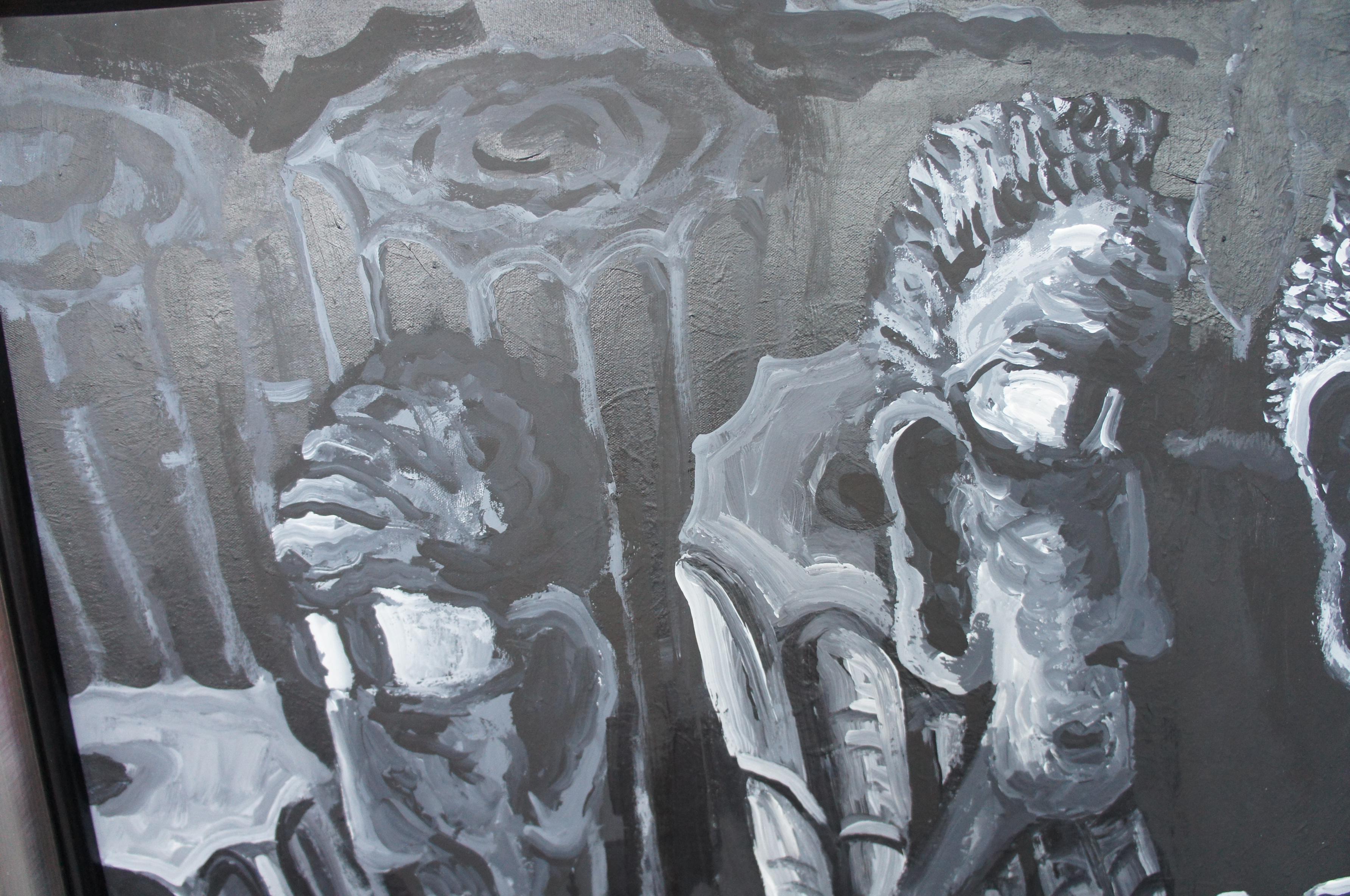 Late 20th Century The Senate by Tom Keesee 1985 Black and White Expressionist Acrylic Painting For Sale