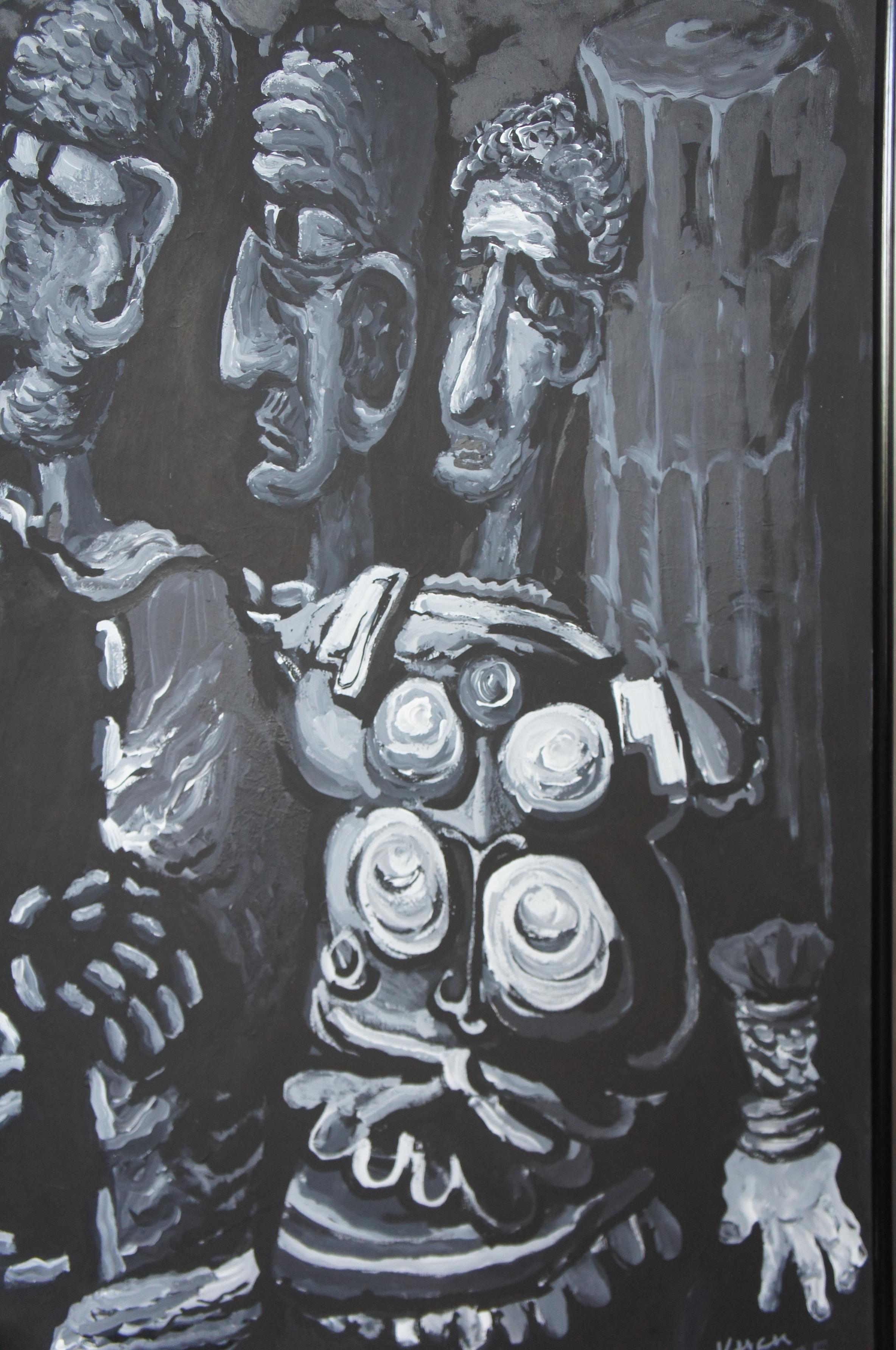 Der Senat von Tom Keesee 1985 Schwarzweißes expressionistisches Acrylgemälde (Leinwand) im Angebot
