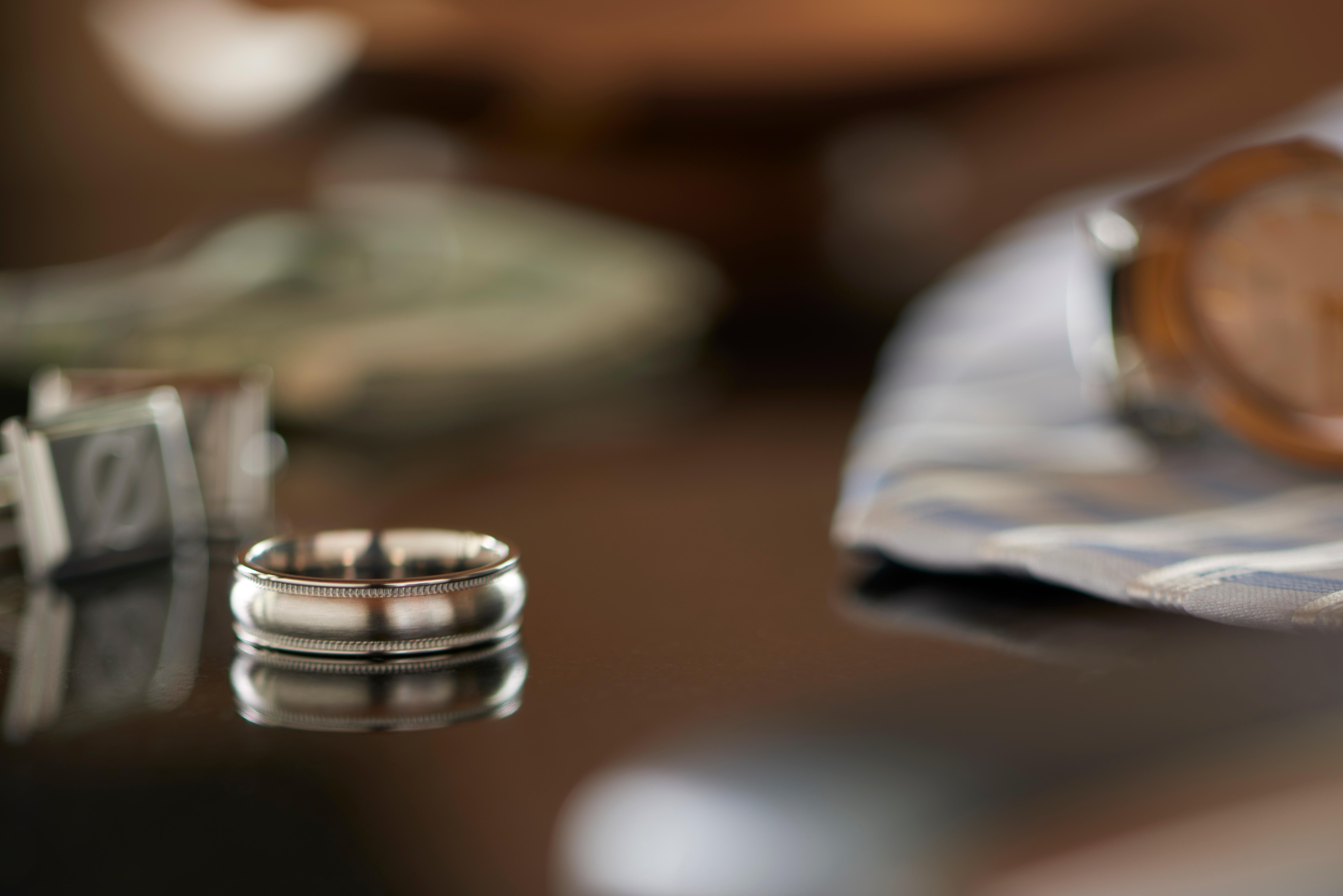 For Sale:  Sendak : Flat Titanium with Triple-Groove Pinstripe 6mm Comfort Wedding Band 4