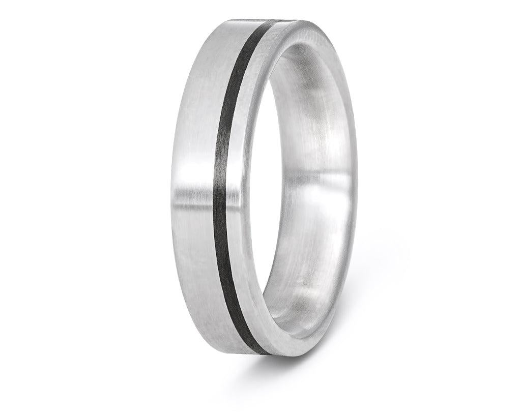 For Sale:  The Senna: Flat Titanium with Carbon Fiber Inlay 6mm Comfort Fit Wedding Band 2