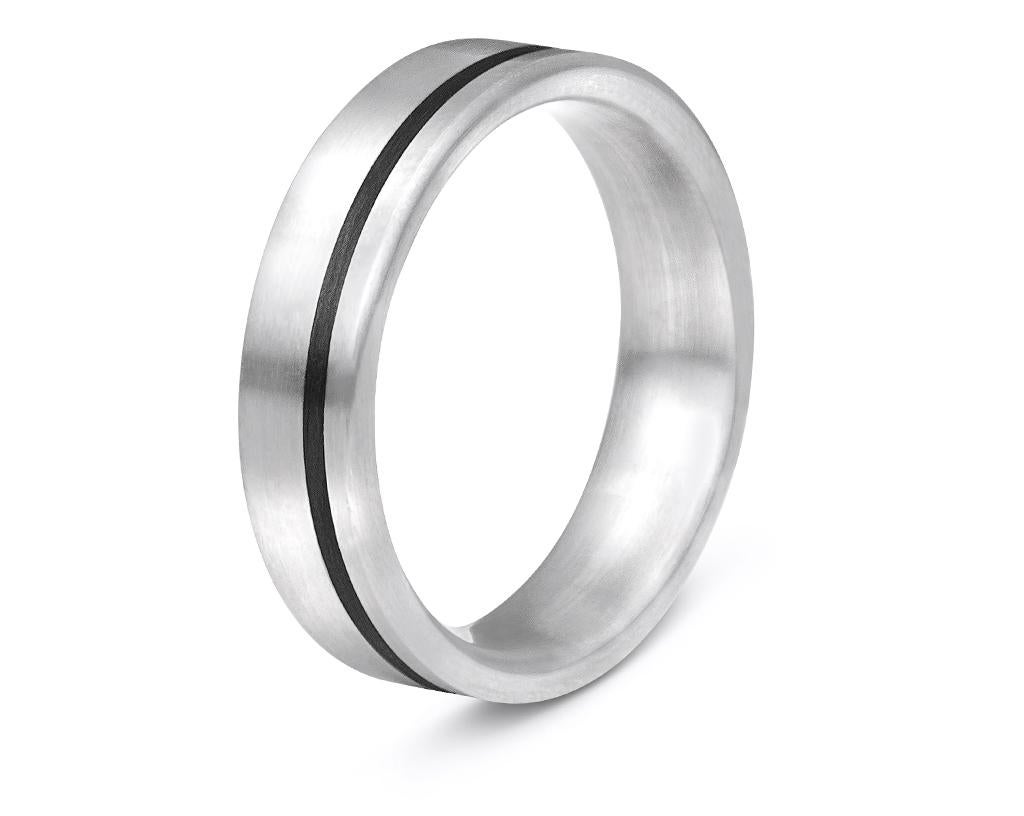 For Sale:  Flat Titanium Wedding Band with Carbon Fiber Inlay. 6mm. Comfort Fit. The Senna 3