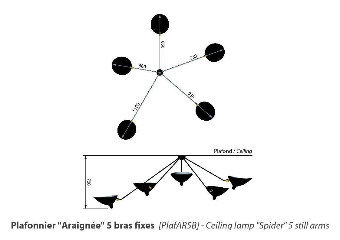 Serge Mouille Pendelleuchte Spider mit fünf festen Armen im Zustand „Hervorragend“ im Angebot in London, GB