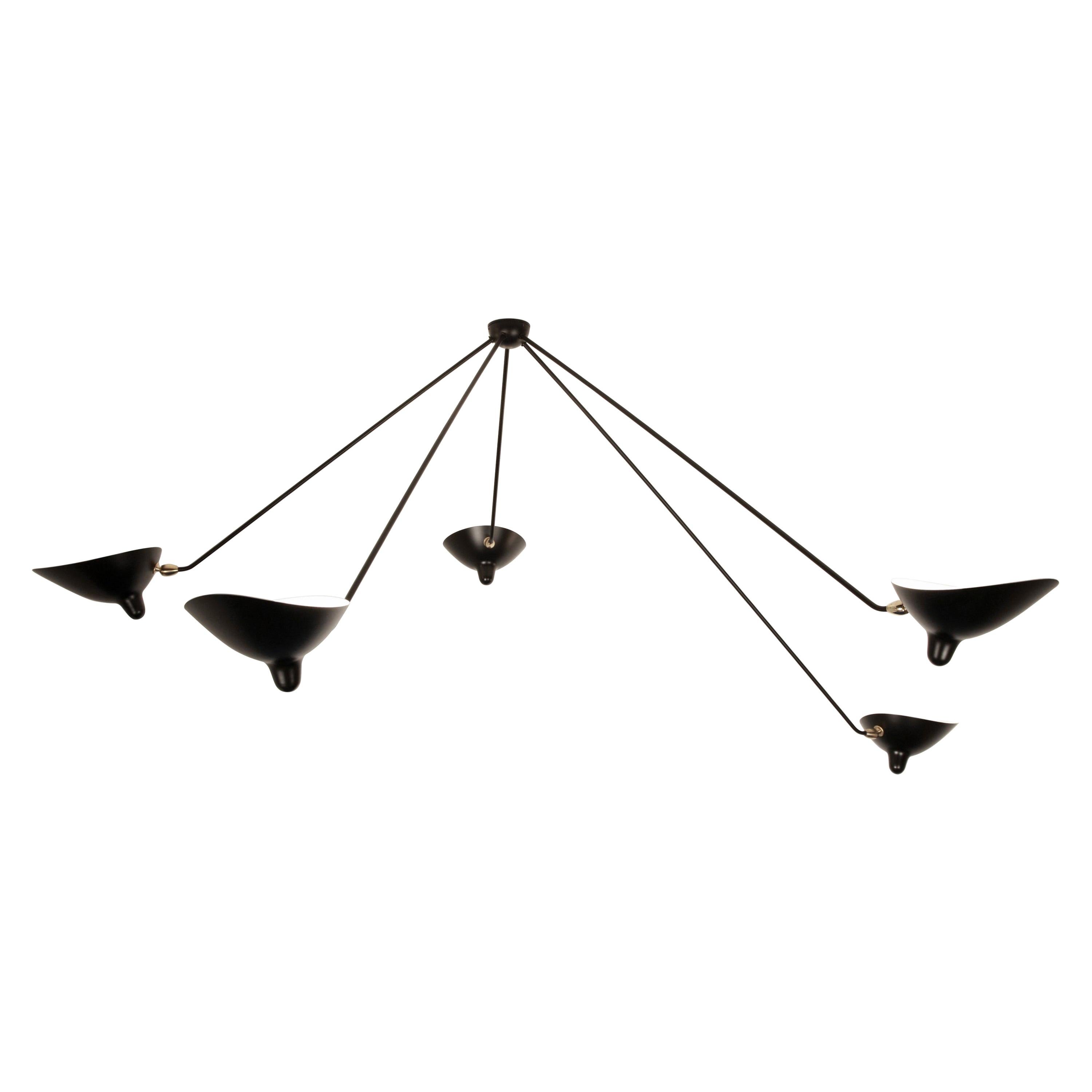 Serge Mouille Pendant Ceiling Spider Lamp with Five Fixed Arms For Sale