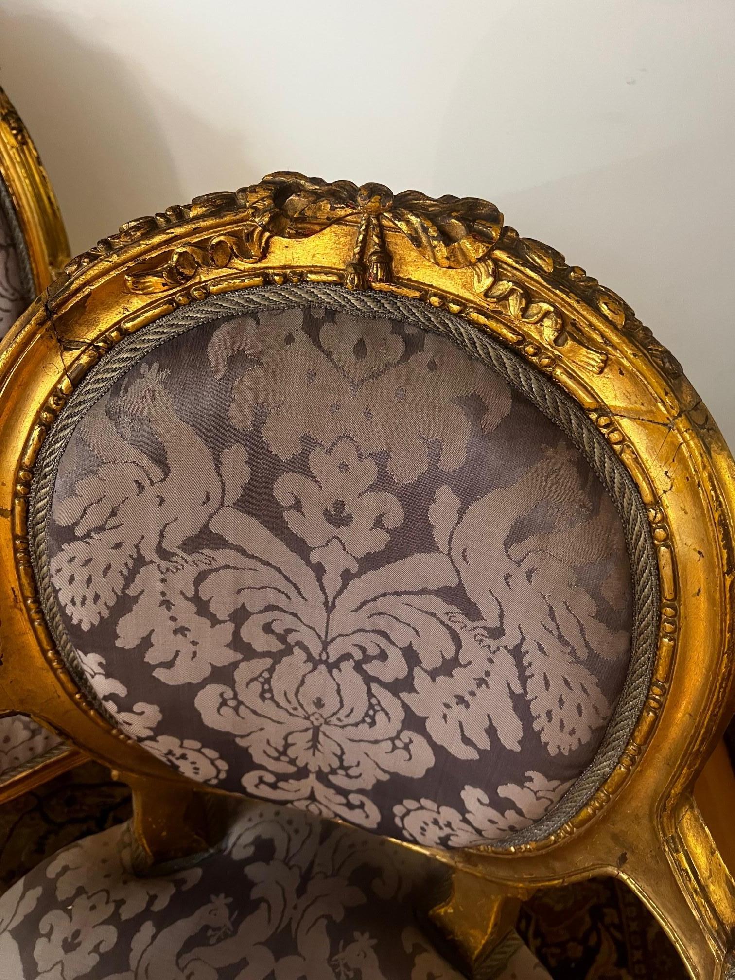 18th Century and Earlier The Set of Three Original 18th Century Louis XVI Gold Gilded Armchairs For Sale