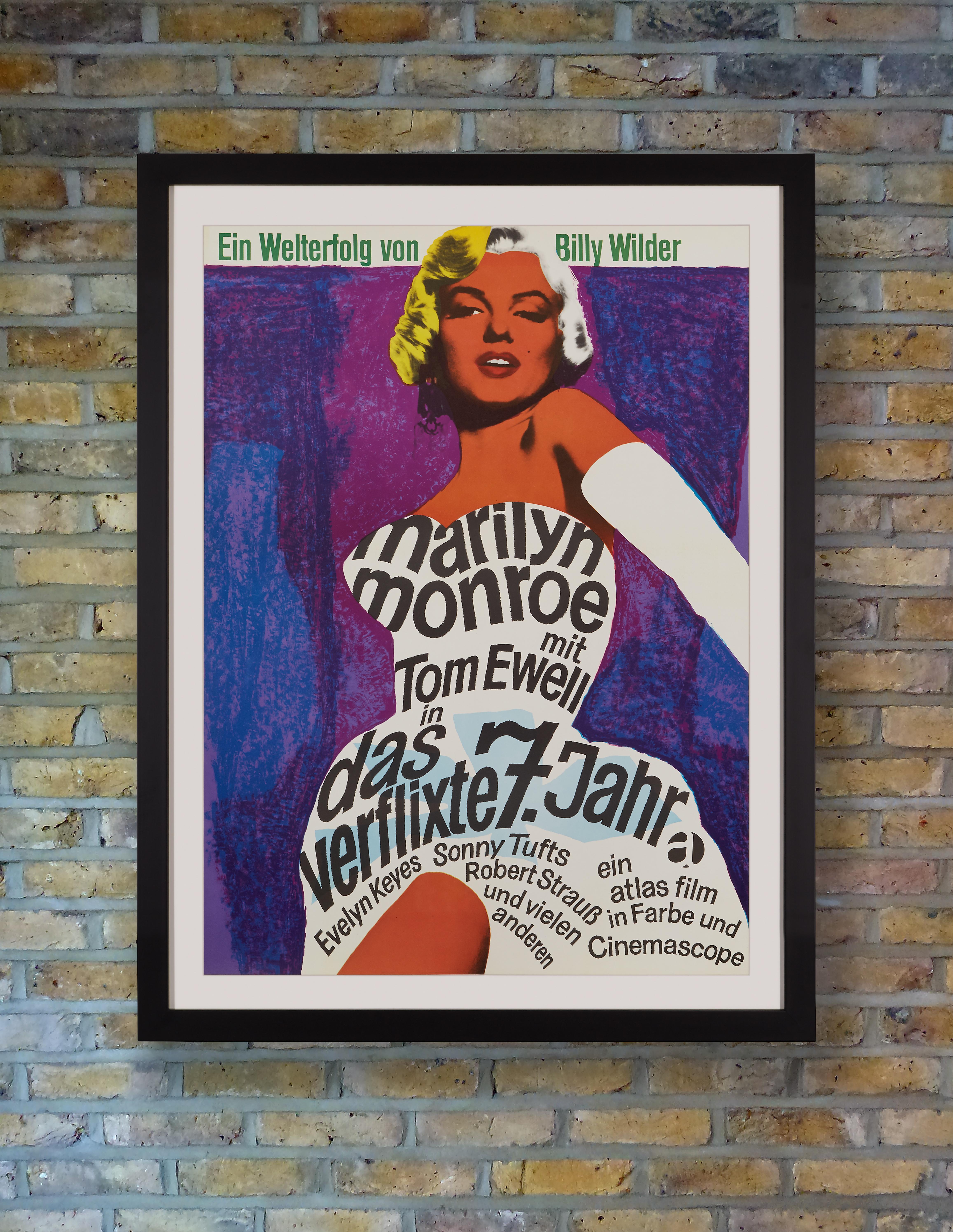 Graphic designer Dorothea Fischer Nosbisch's stunningly vibrant artwork for the 1966 German re-release of 'The Seven Year Itch' has made this a highly sought after poster among collectors. The bold title and credits are incorporated into the