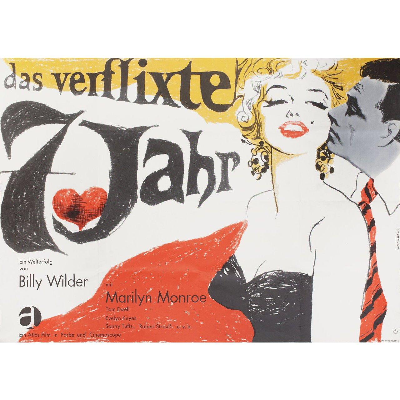 Original 1966 re-release German A0 poster by Dorothea Fischer-Nosbisch for the 1955 film The Seven Year Itch directed by Billy Wilder with Marilyn Monroe / Tom Ewell / Evelyn Keyes / Sonny Tufts. Very Good-Fine condition, folded. Many original