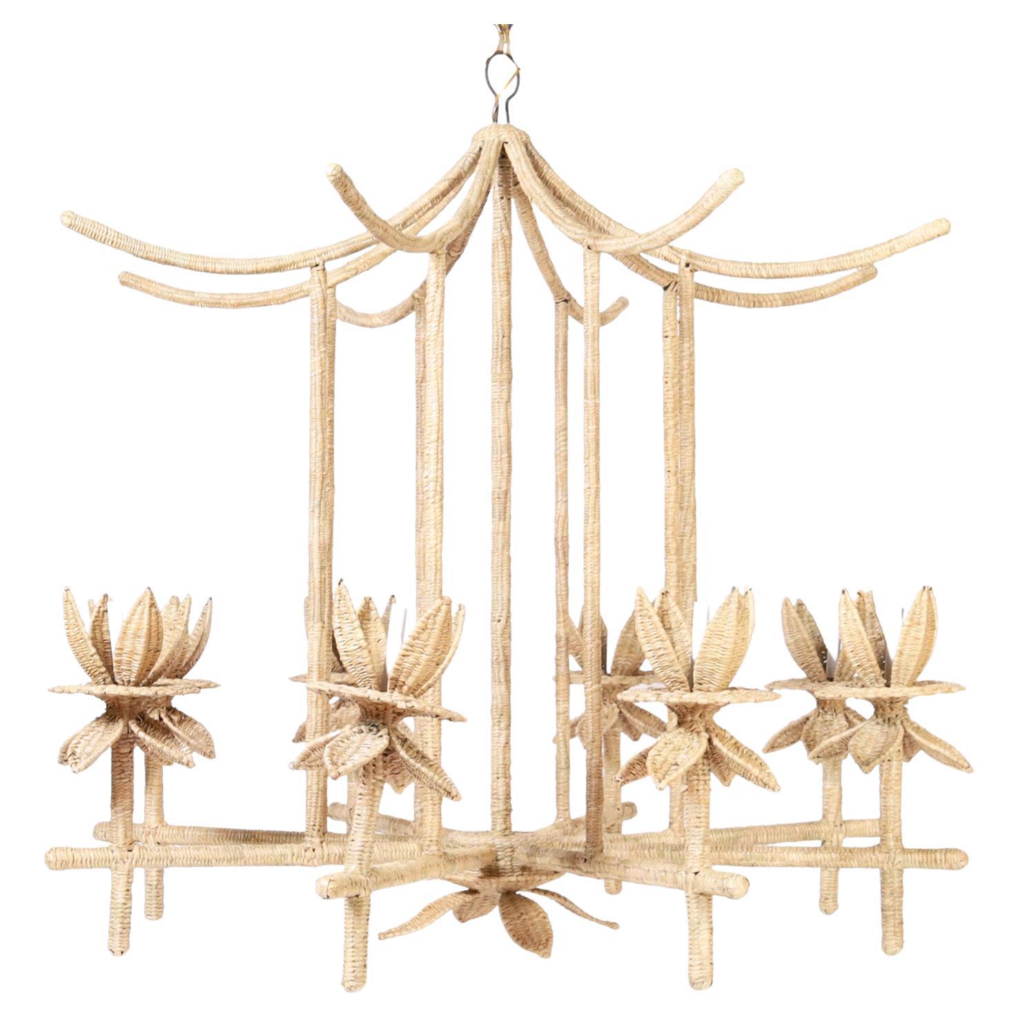 Seychelles Woven Reed Pagoda Form Chandelier from the FS Flores Collection