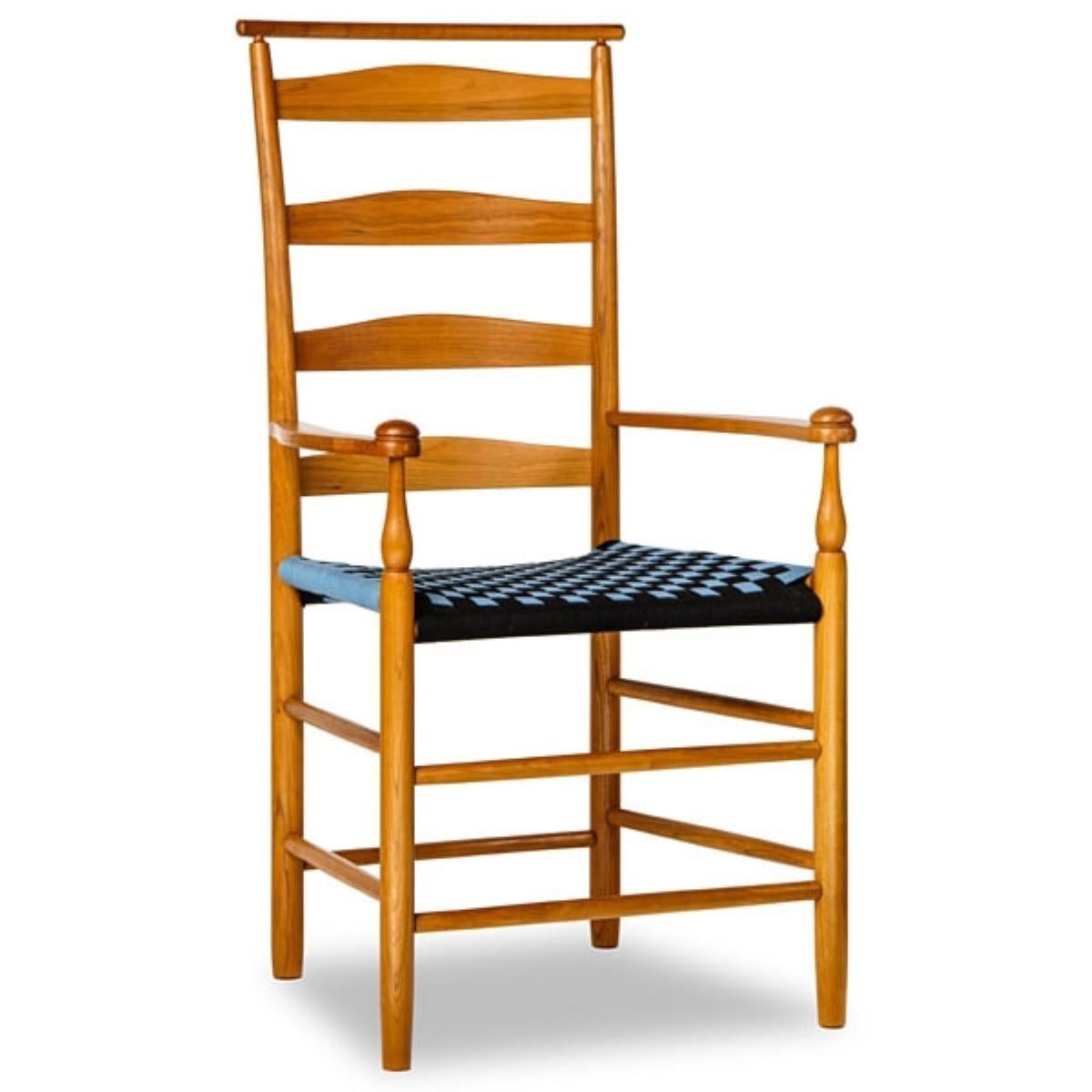 American The Shaker Ladder Slat Straight Back Arm Chair with Shawl Rail For Sale