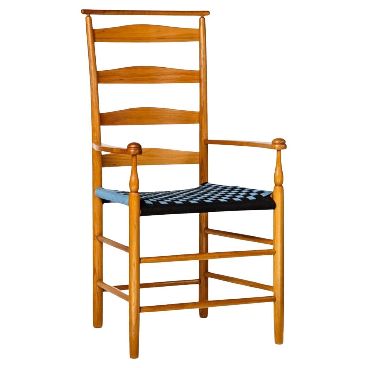 The Shaker Ladder Slat Straight Back Arm Chair with Shawl Rail For Sale