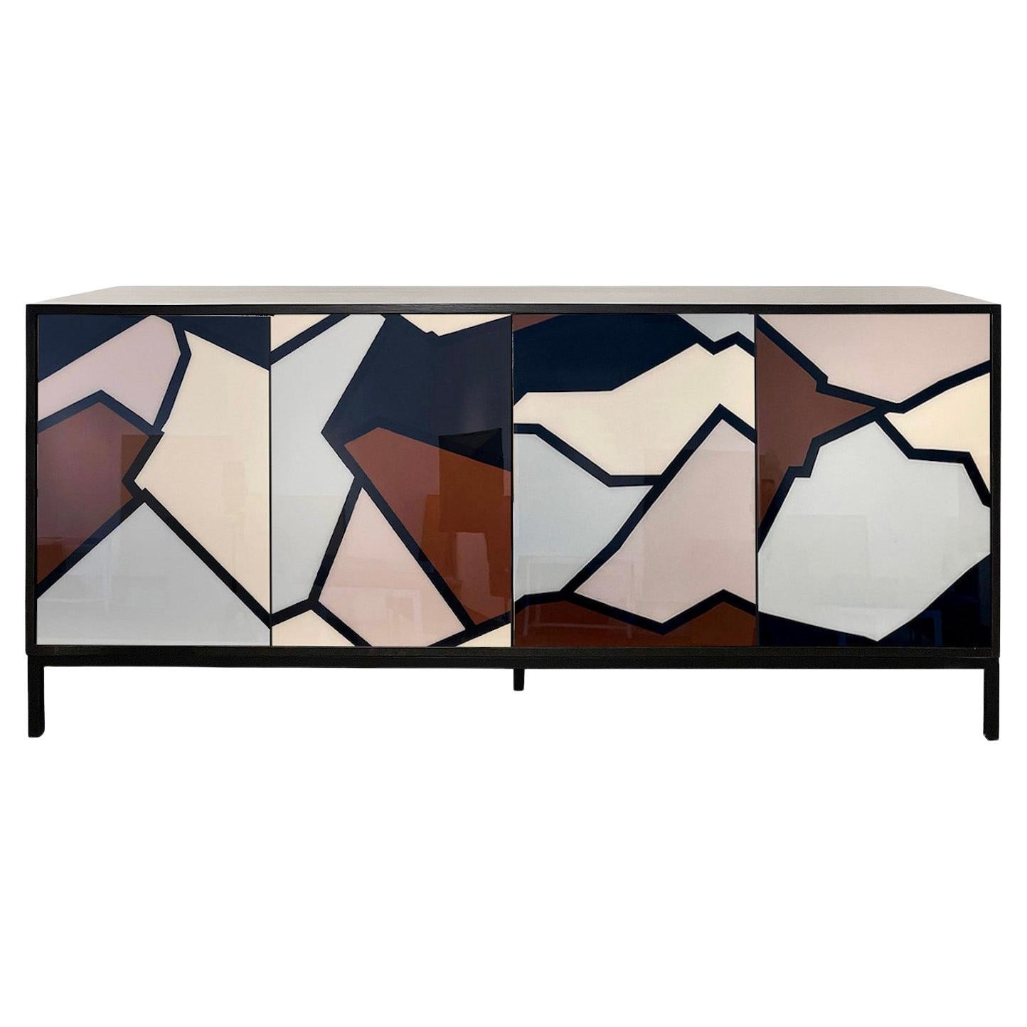 The Shard Cabinet by Morgan Clayhall, Abstract Hand-Painted Resin Doors For Sale