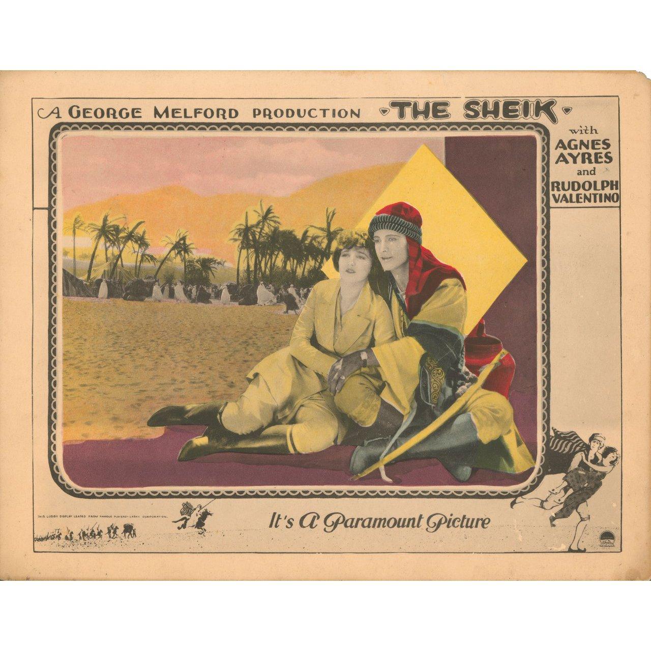 Original 1921 U.S. scene card for the film The Sheik directed by George Melford with Rudolph Valentino / Agnes Ayres / Ruth Miller / George Waggner. Very Good condition. Please note: the size is stated in inches and the actual size can vary by an