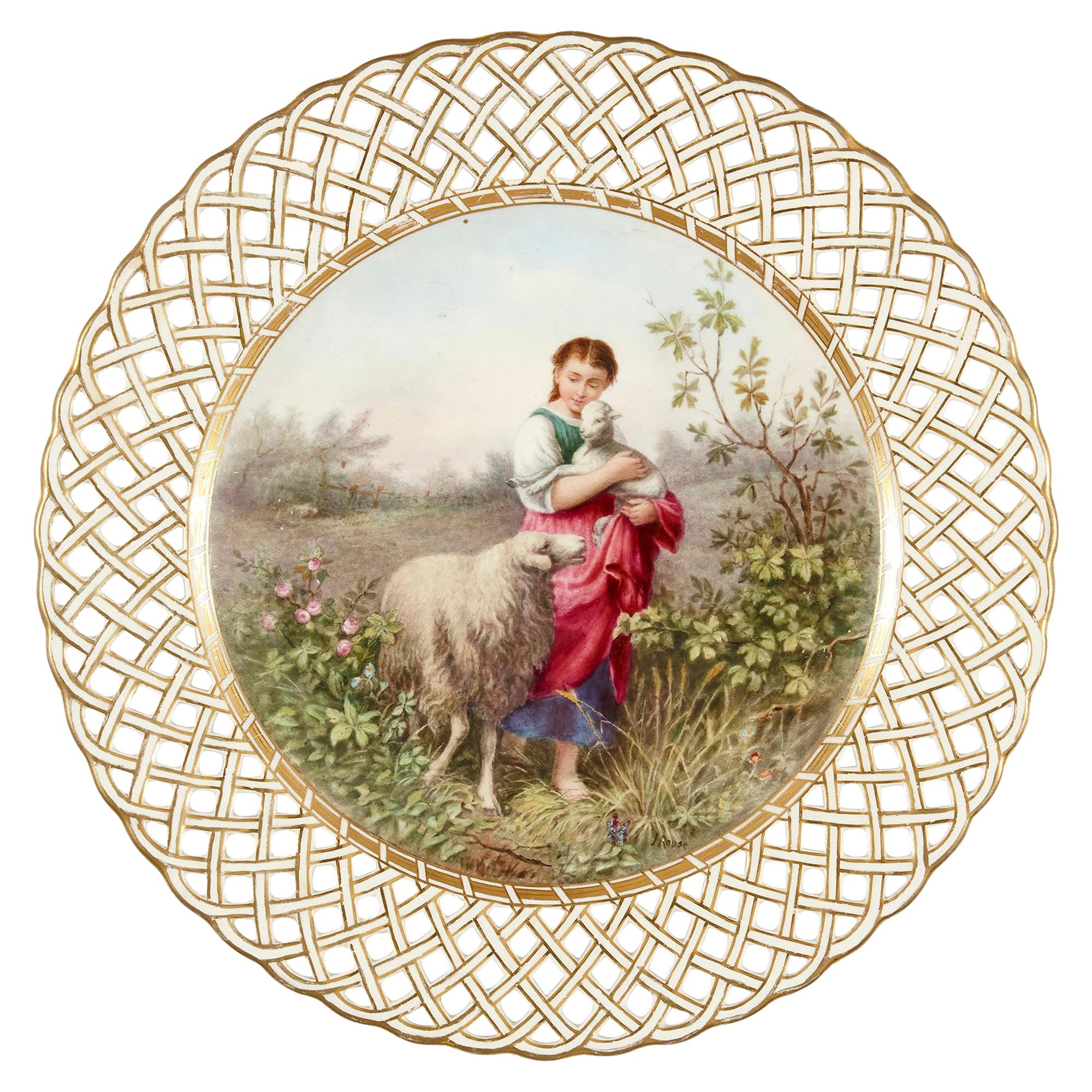 'The Shepherd's Daughter' Painted Derby Porcelain Plate by James Rouse